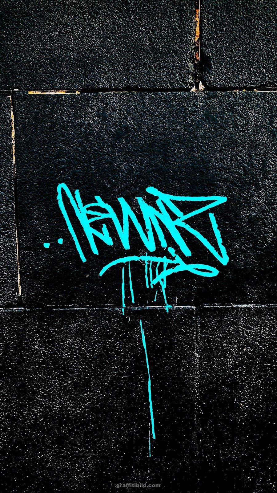 Graffiti-Tag, Türkis, Dunkle Wand, Street Art, HD, Handy-Hintergrund im Hochformat