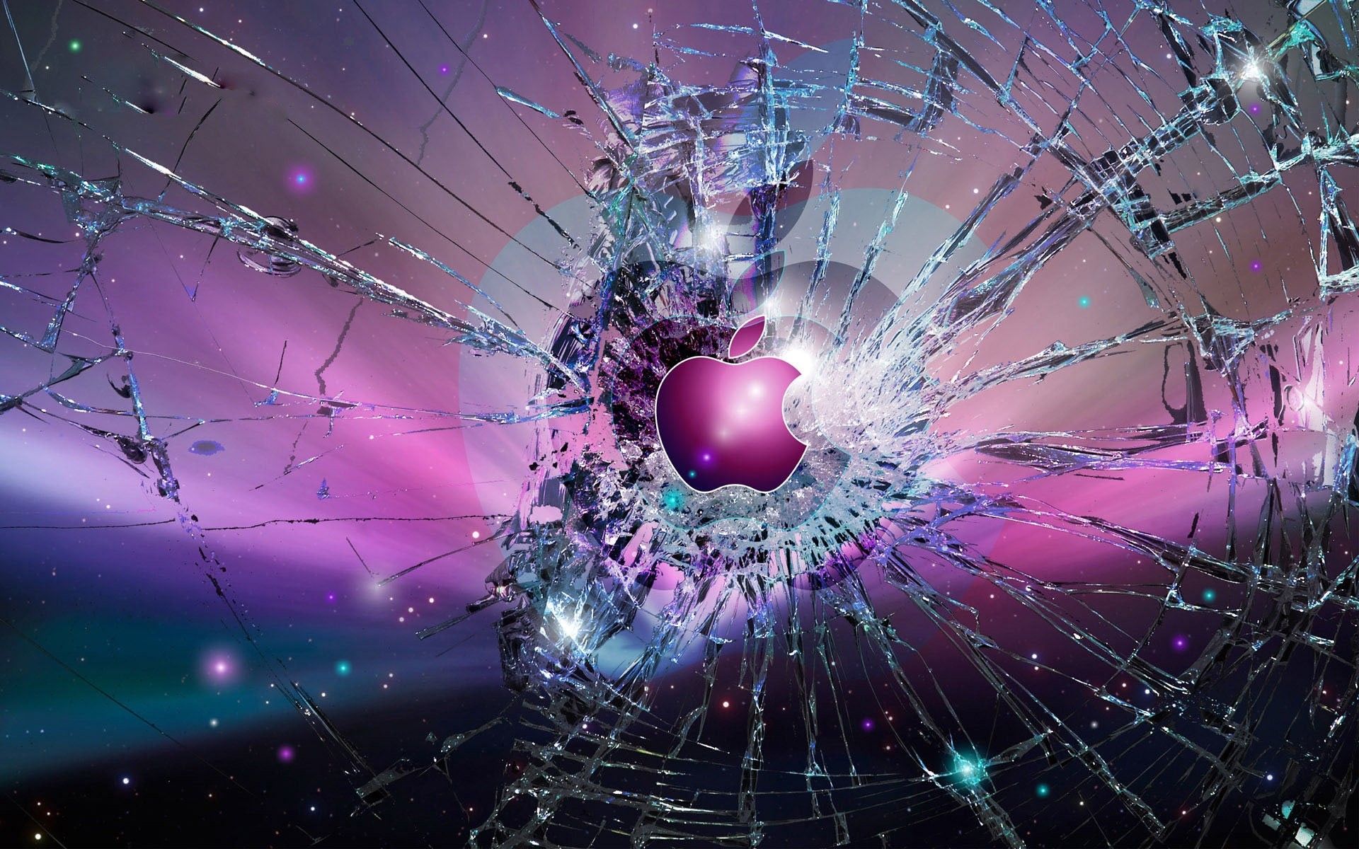 Apple, Logo, Zersplittertes Glas, Lila, Digital Art, 16:10, Full-HD-Hintergrundbild für den Desktop