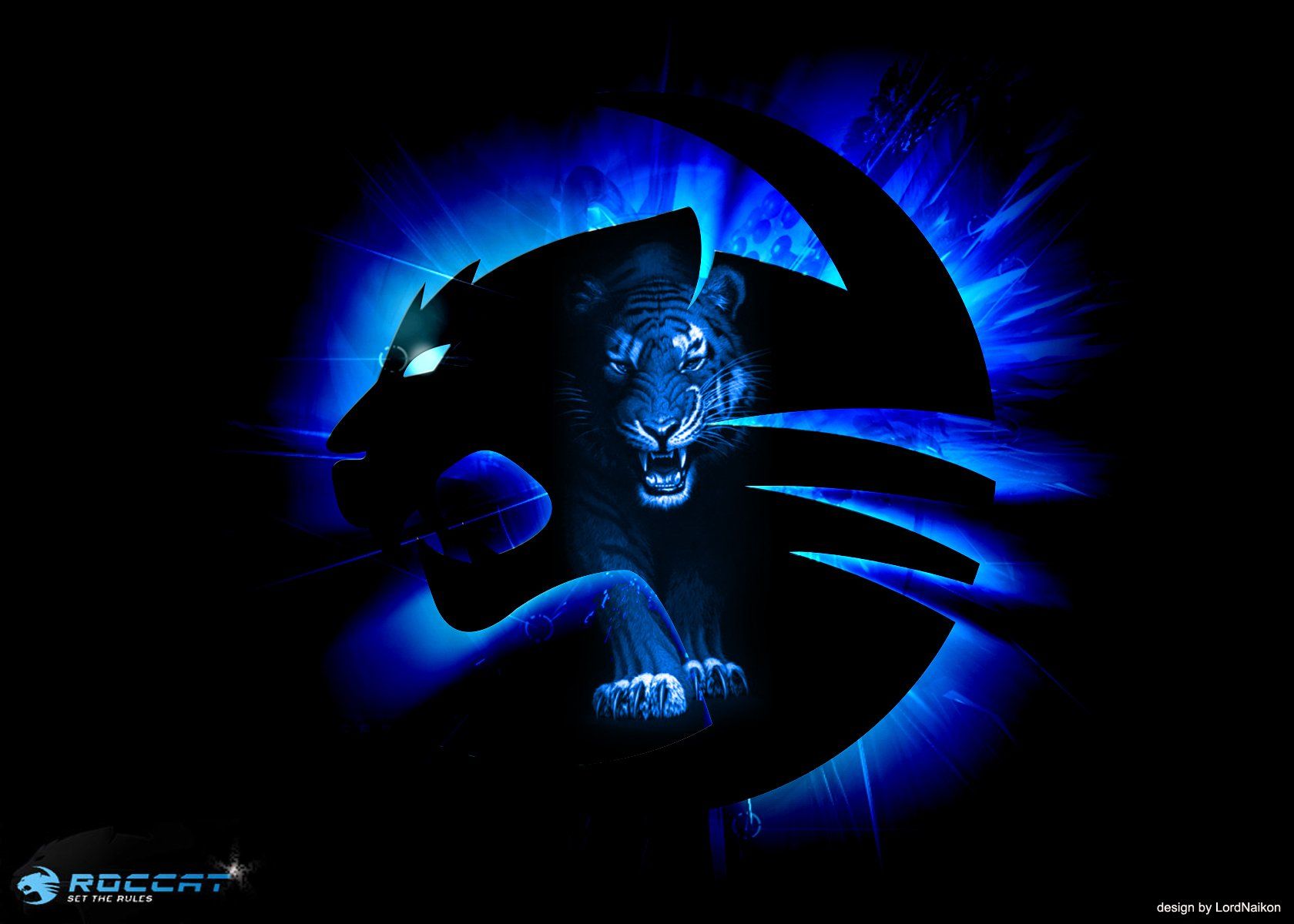 Roccat, Panther, Logo, Blau, Schwarzer Hintergrund, HD Wallpaper