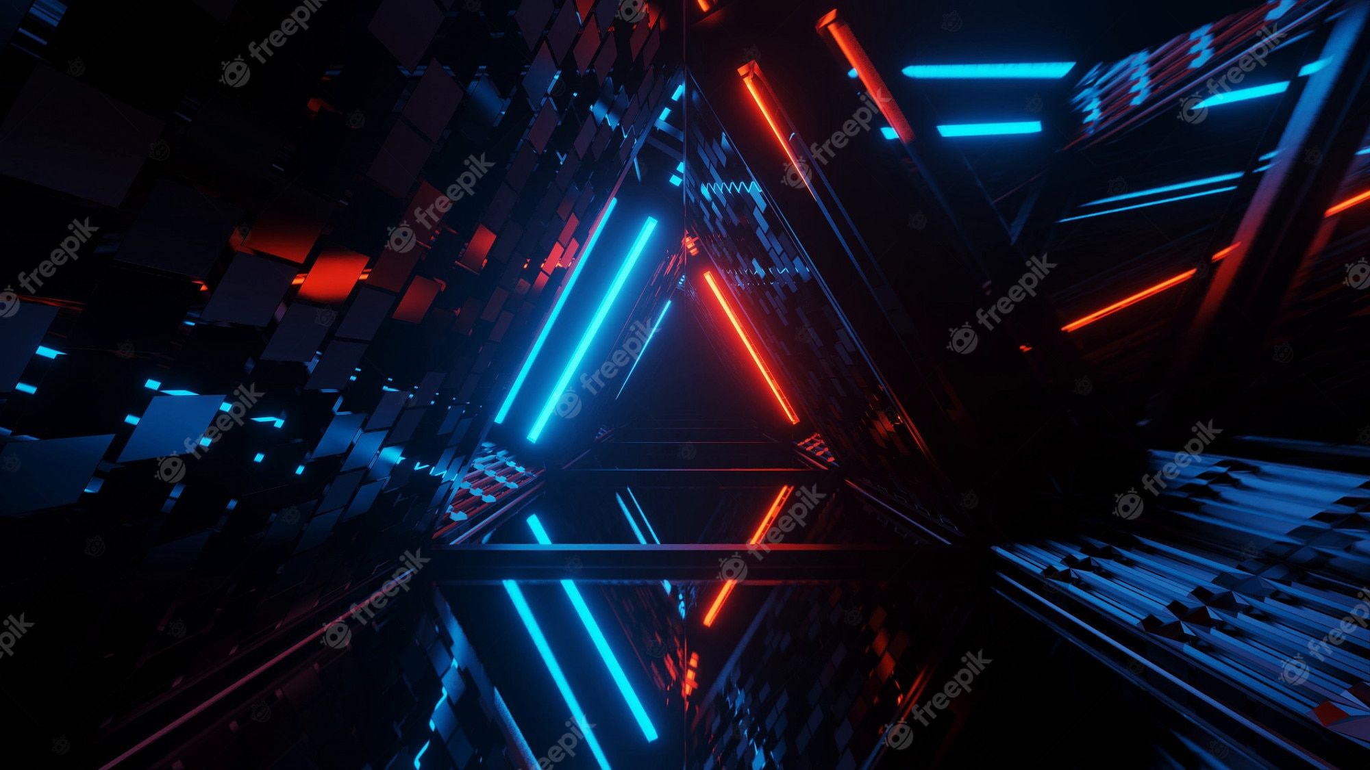 Neon-Tunnel, Lichtlinien, Blau, Orange, 3D, 16:9, Full-HD-Hintergrundbild für den Desktop