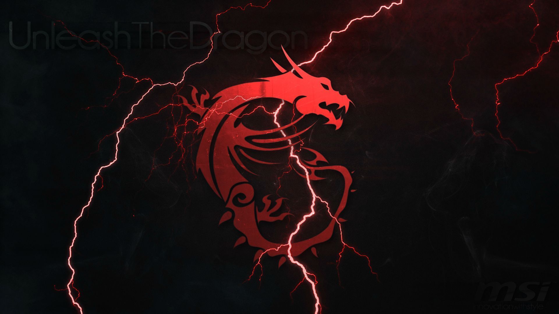 MSI, Drache, Logo, Rot, Blitze, Schwarzer Hintergrund, Full HD Wallpaper