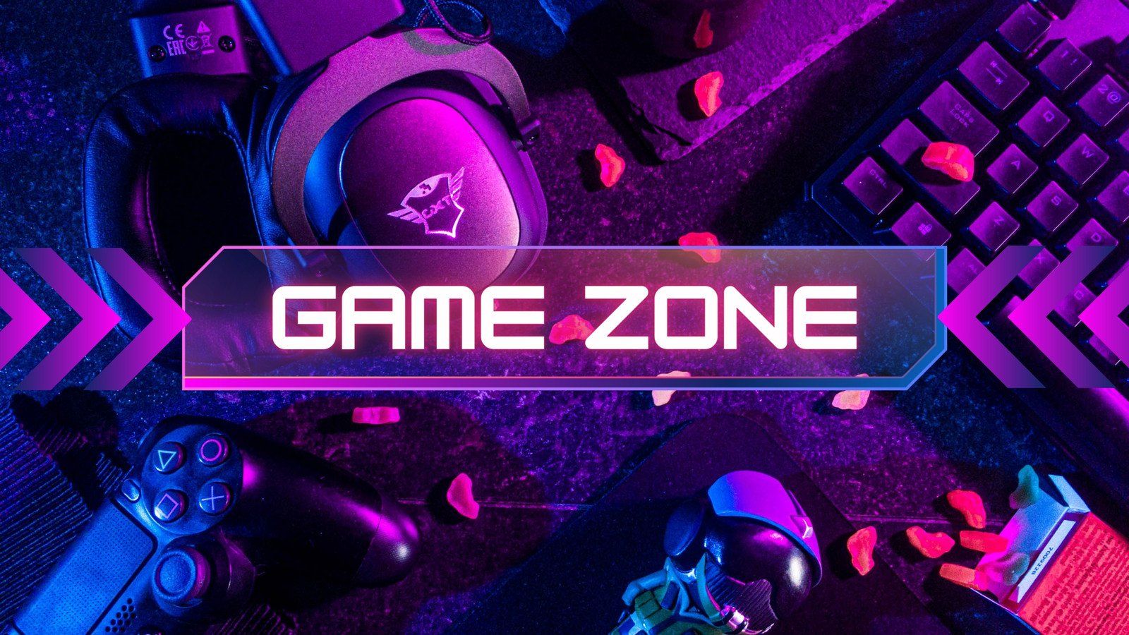 Game Zone, Headset, Tastatur, Neon, Lila, Pink, 16:9, HD-Hintergrundbild für den Desktop