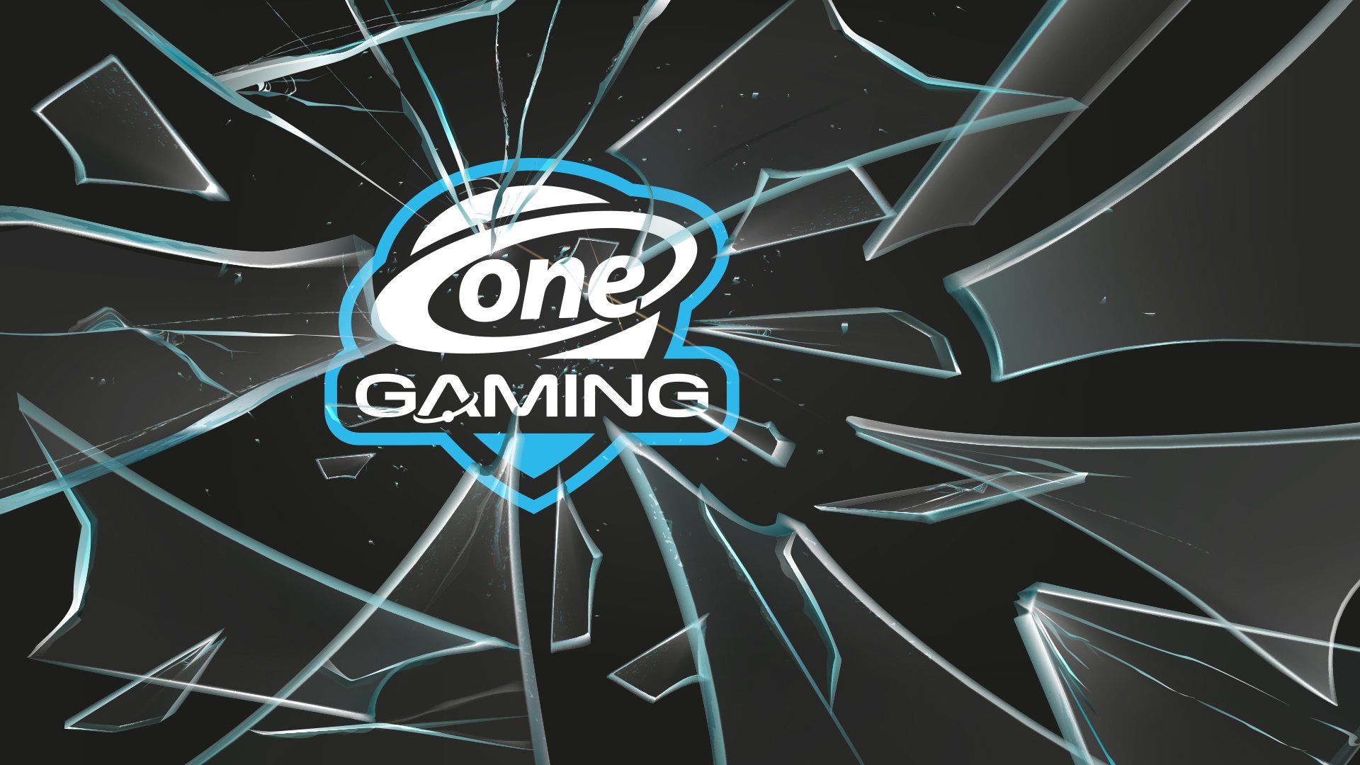 ONE GAMING, Logo, Zerbrochenes Glas, Grau, Blau, Full HD, Desktop-Hintergrund für Windows