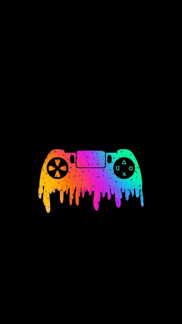 Controller, Regenbogenfarben, Tropfeffekt, Schwarzer Hintergrund, Minimalistisch, Sperrbildschirm