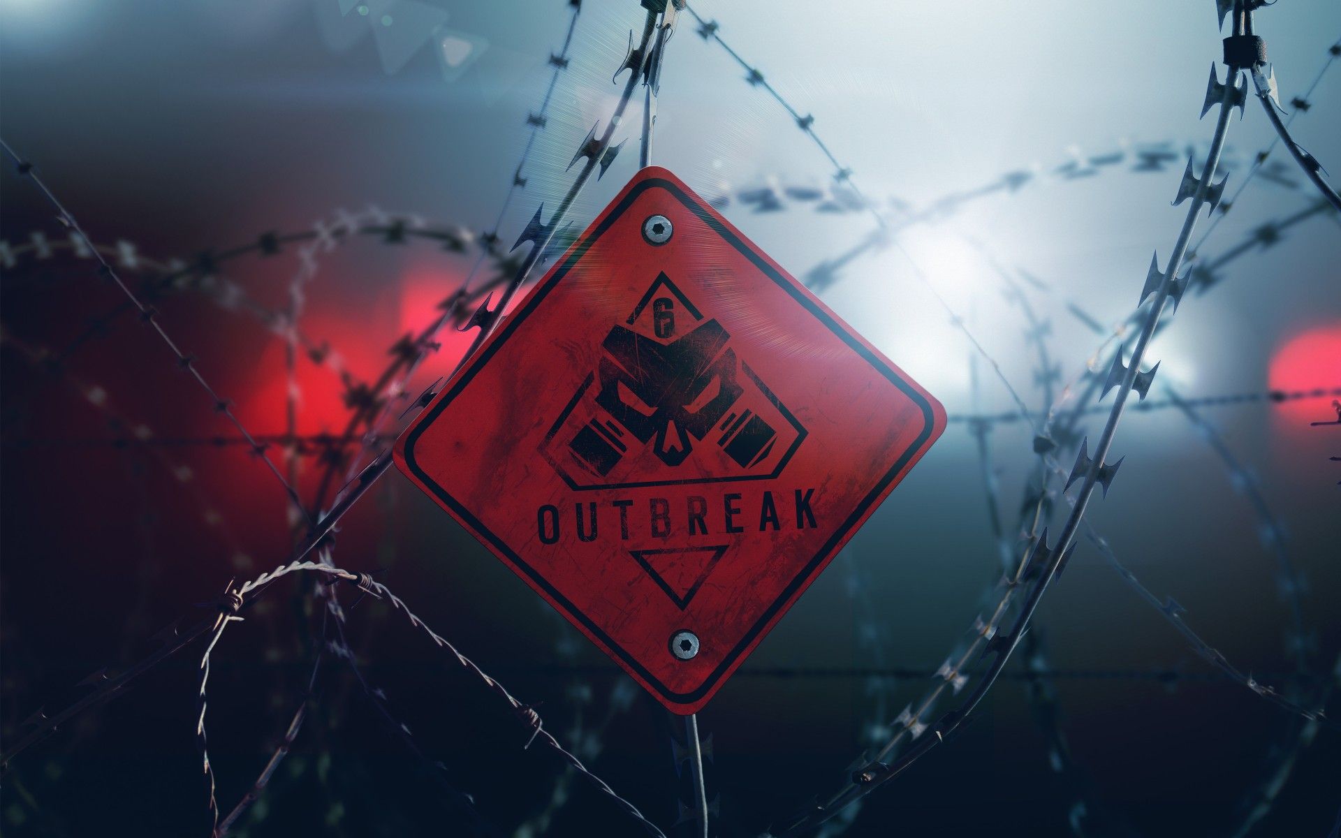Rainbow Six Siege, Outbreak, Warnschild, Stacheldraht, Rotes Licht, Full HD, MacBook-Hintergrundbild
