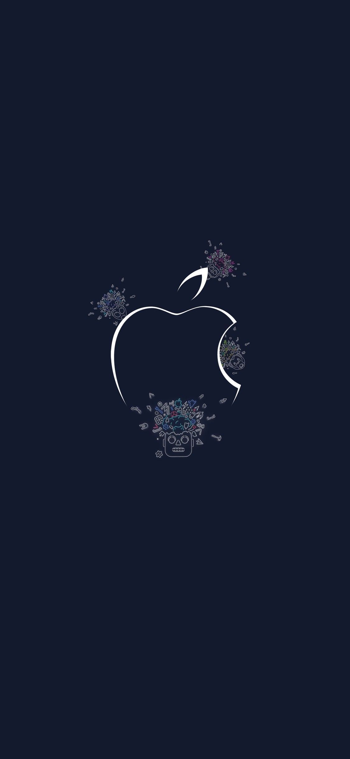 Apple-Logo, Linienzeichnung, Blumen, Dunkelblauer Hintergrund, Sperrbildschirm fürs iPhone