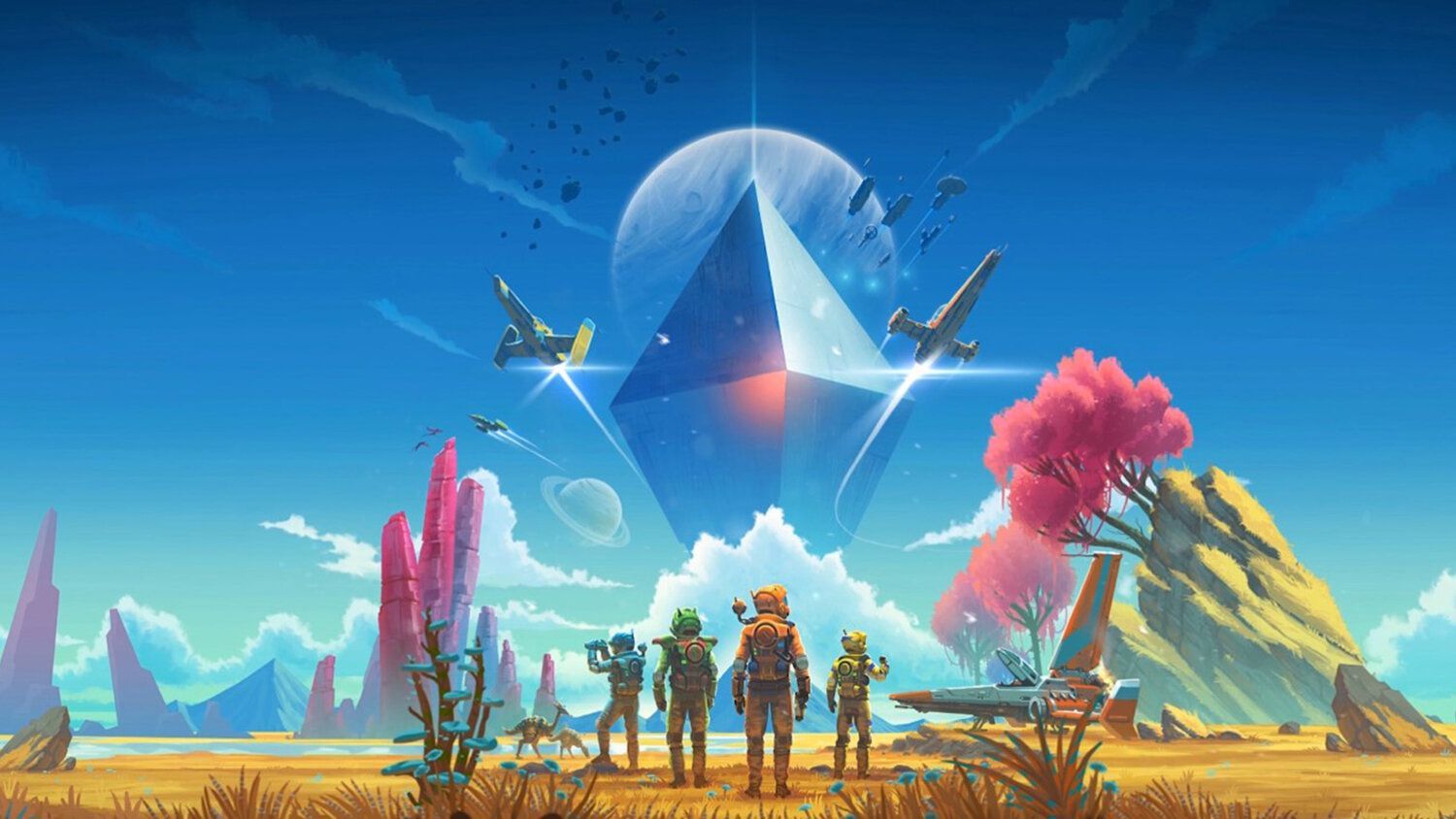 No Man's Sky, Raumschiffe, Planet, Wüste, Entdecker, Bunt, HD, Desktop-Hintergrund