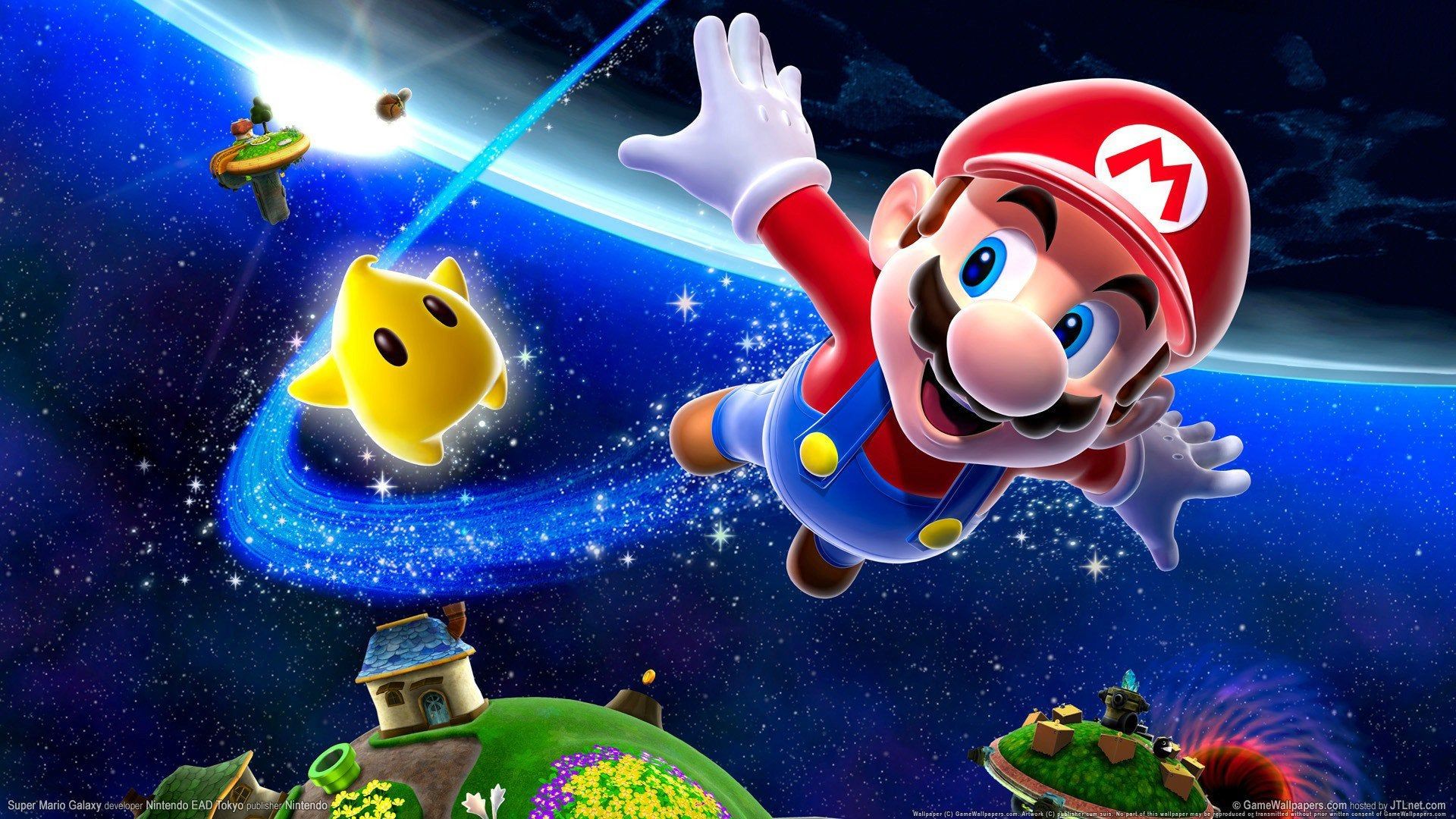 Super Mario Galaxy, Mario, Luma, Nintendo, Weltall, Planeten, Full HD, Breitbild-Hintergrundbild