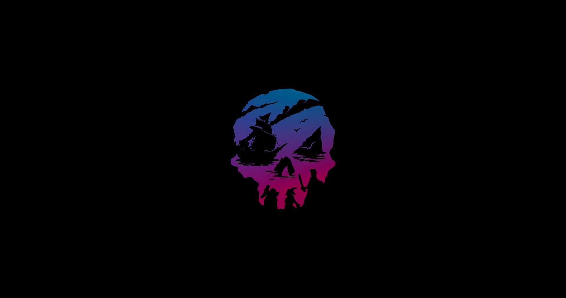 Sea of Thieves, Totenkopf, Logo, Farbverlauf, Schwarzer Hintergrund, Full HD Wallpaper