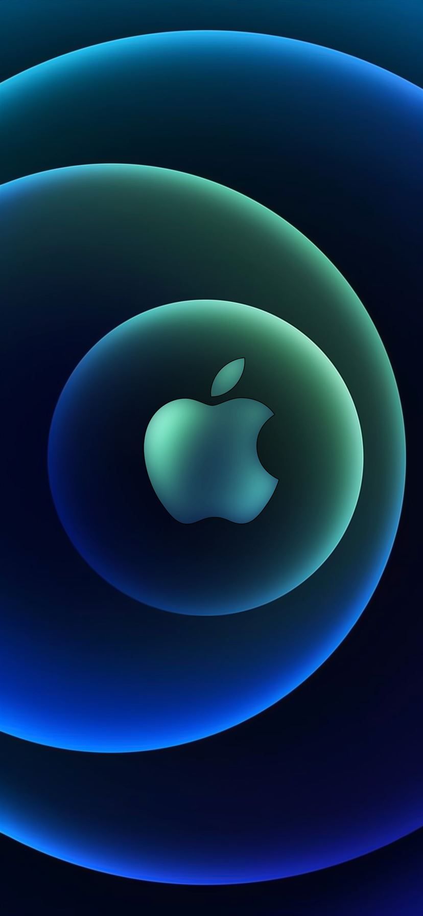 Apple-Logo, iPhone 12, Leuchtende Kreise, Blau, Grün, HD, Handy-Hintergrund im Hochformat