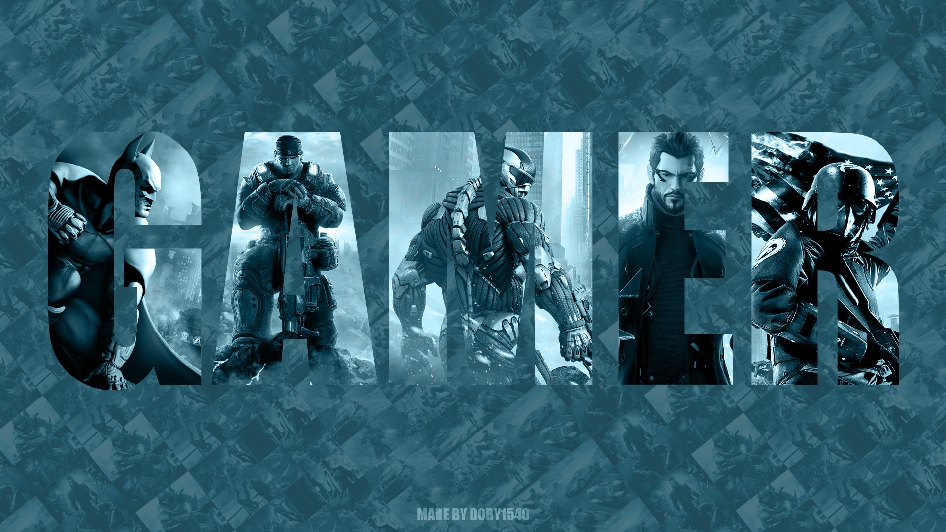 Gamer, Schriftzug, Soldaten, Spielfiguren, Blaugrau, 1920x1080, Full-HD-Hintergrundbild für PC