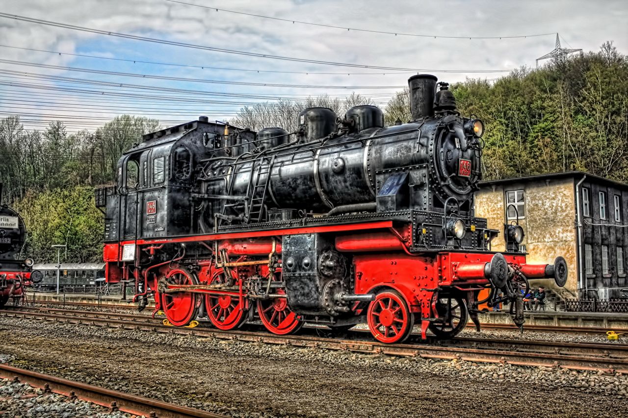 Dampflok, Rote Räder, Bahnhof, HDR, Tenderlok, HD, Desktop-Hintergrund für Windows