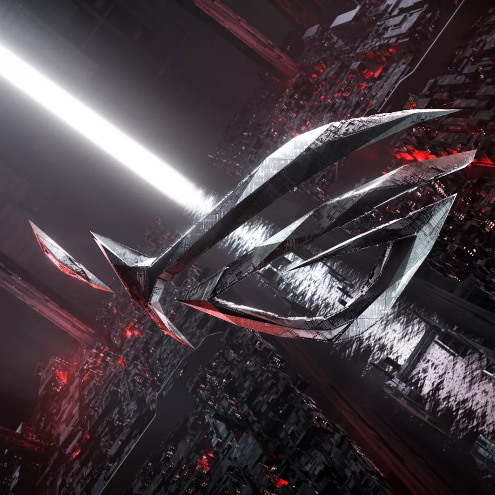 ASUS ROG, Logo, Metall, Lichtstrahl, Rot, Dunkel, Hintergrundbild für iPad und Tablet