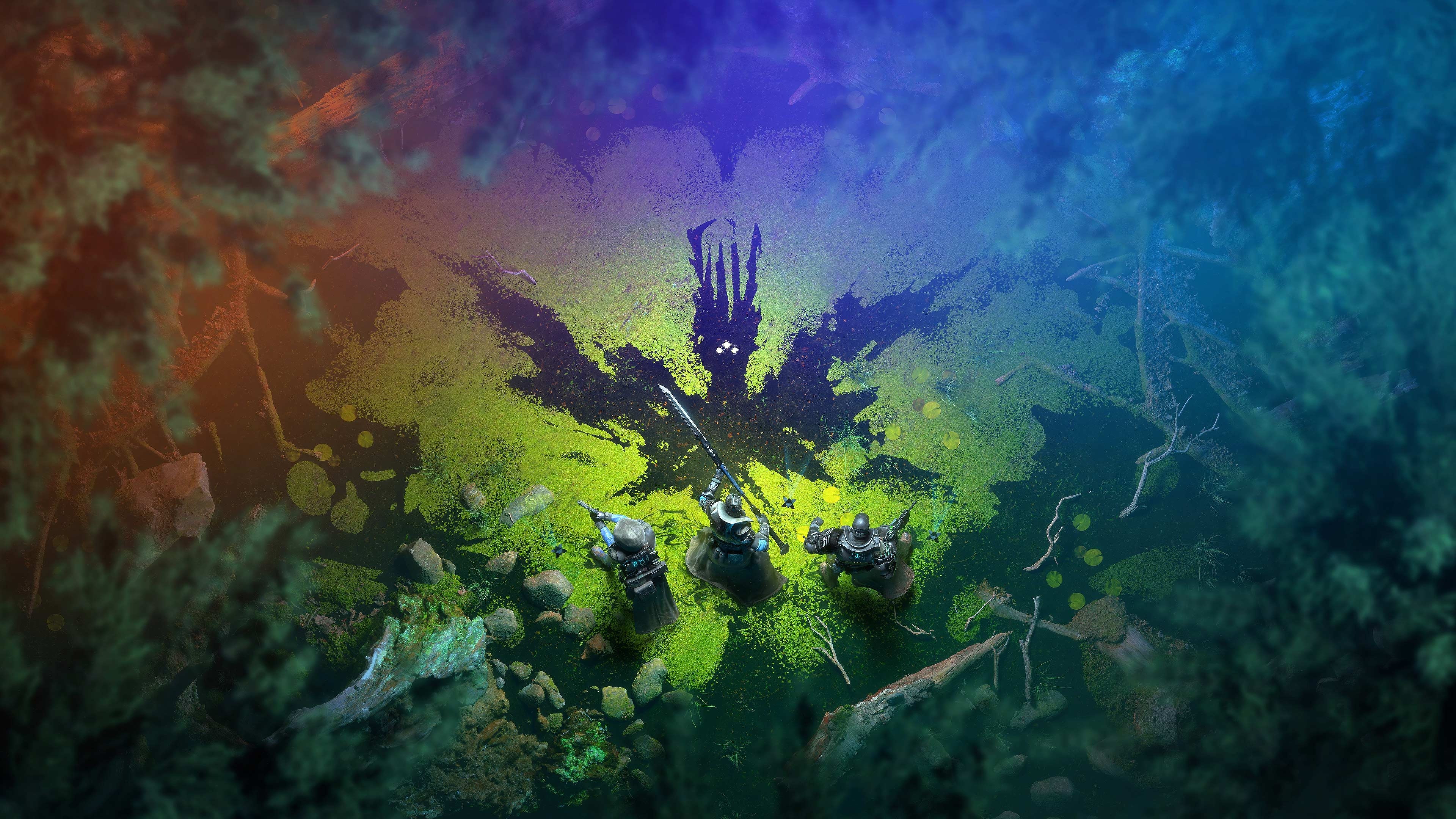 Monster, Kampf, Grünes Leuchten, Fantasy, Digitale Kunst, 8K, PC-Hintergrundbild
