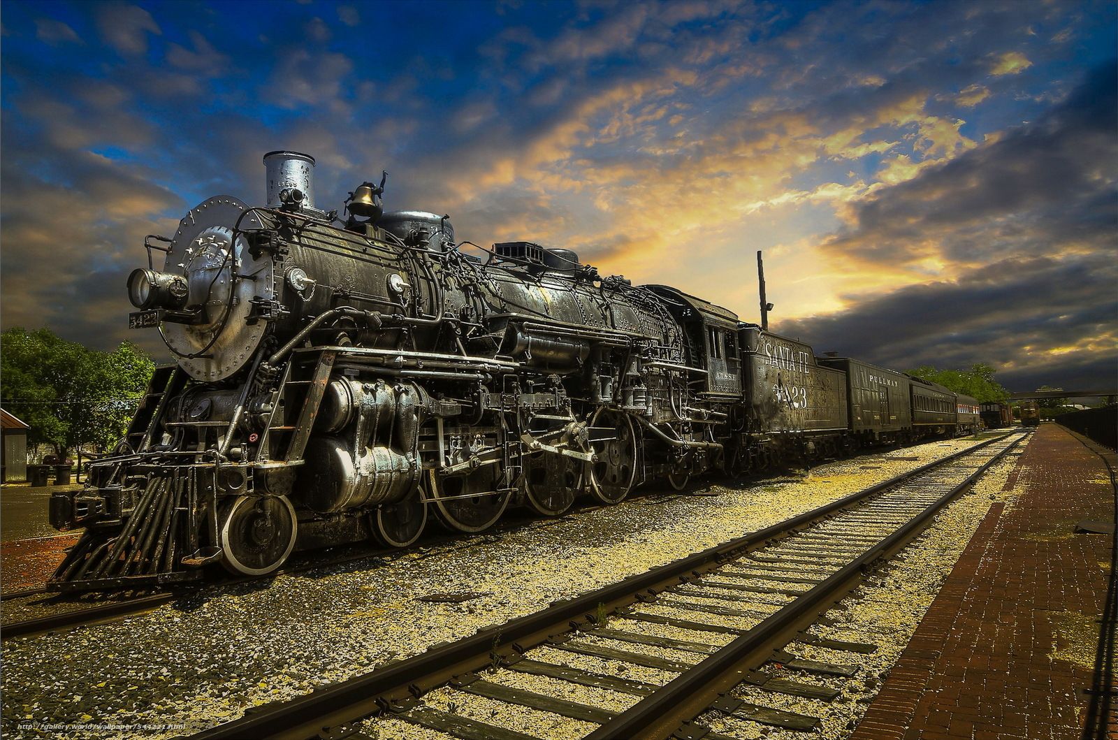 Dampflok, Abendhimmel, Personenzug, Gleise, HDR, HD, Hintergrundbild für den PC