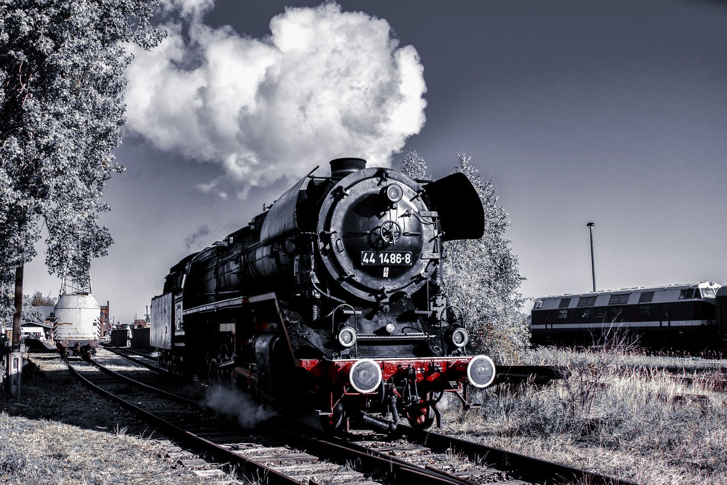 BR 52, Dampflok, Weiße Rauchwolke, Bahnhof, HDR, HD, Hintergrundbild für den PC