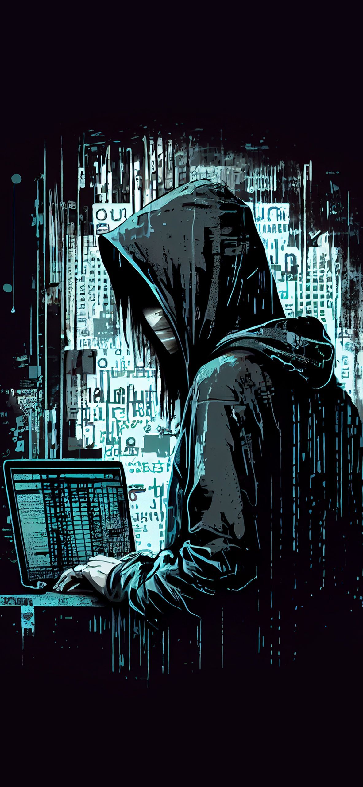 Hacker, Kapuze, Laptop, Code, Dunkel, Full HD, Hintergrundbild fürs Handy