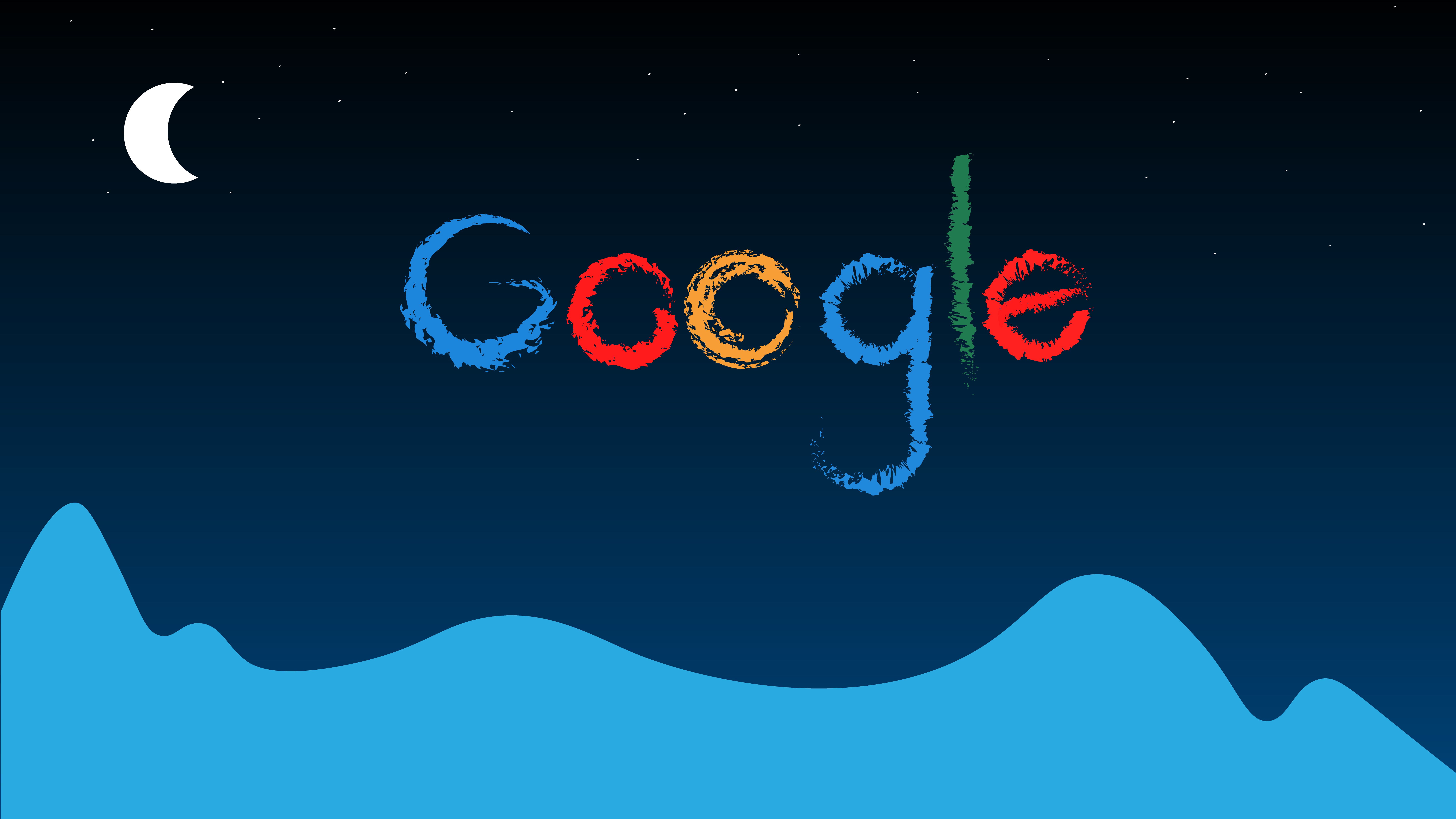Google, Logo, Nacht, Mond, Kreide-Schrift, 16:9, 8K-Hintergrundbild für den Desktop