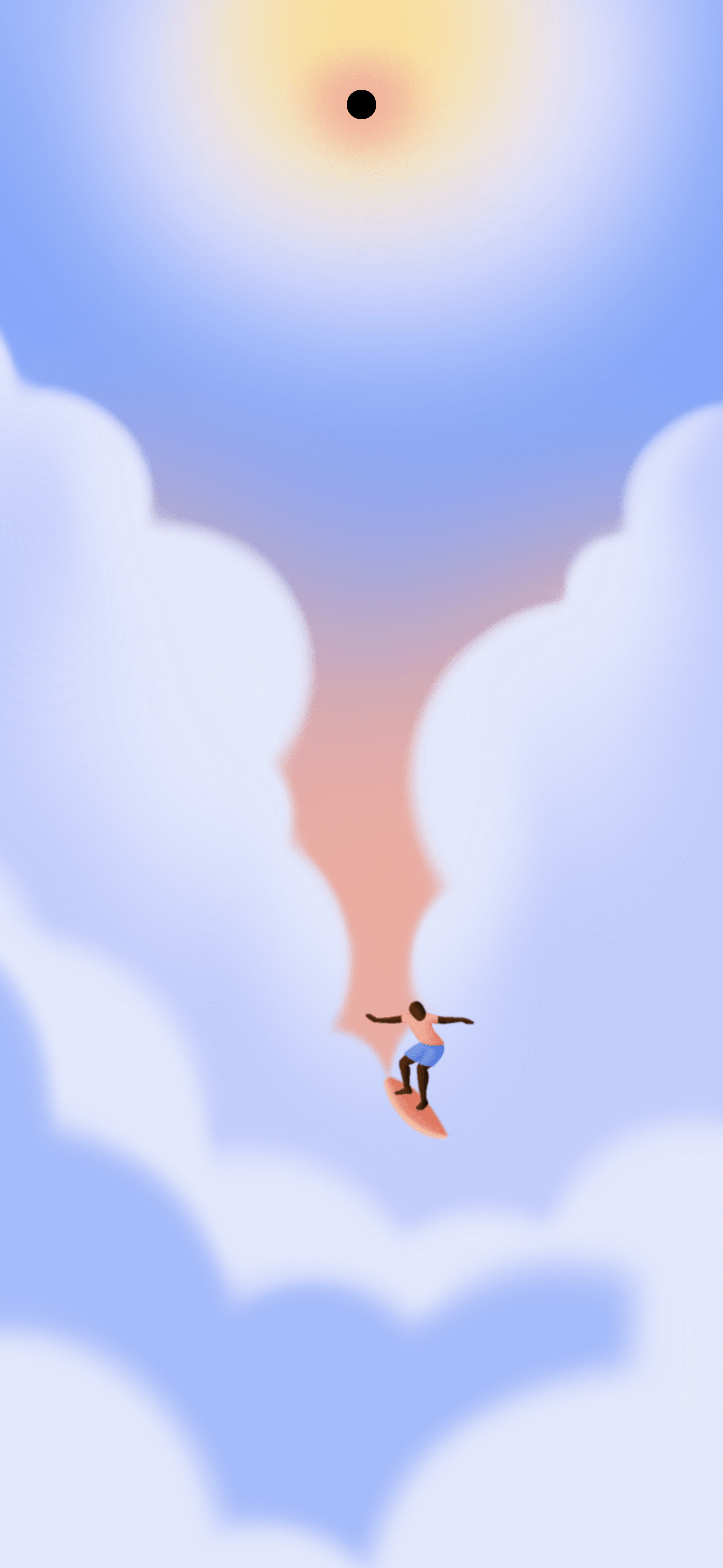 Wolken, Sonne, Illustration, Pastell, Fallschirmspringer, QHD+, Handy-Hintergrund
