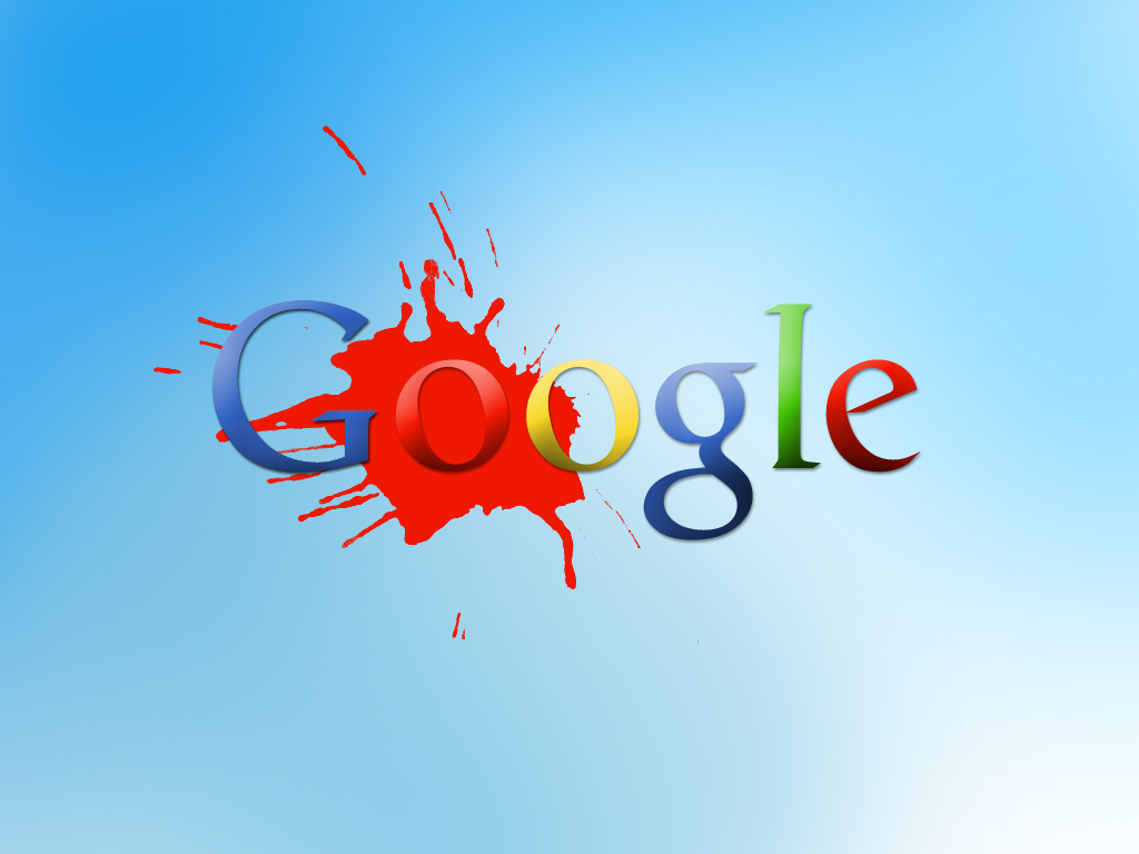 Google, Logo, Rote Farbspritzer, Blau Hintergrund, Wallpaper