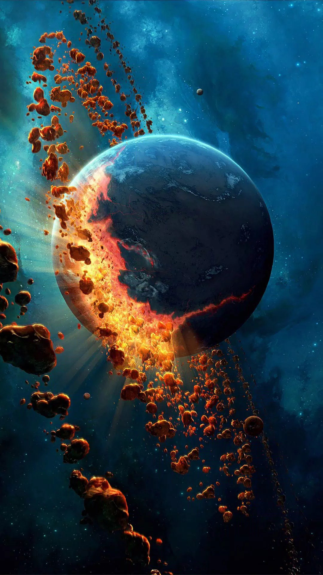Planet, Asteroiden, Glut, Weltraum, Türkis, Full HD, Handy-Hintergrund im Hochformat