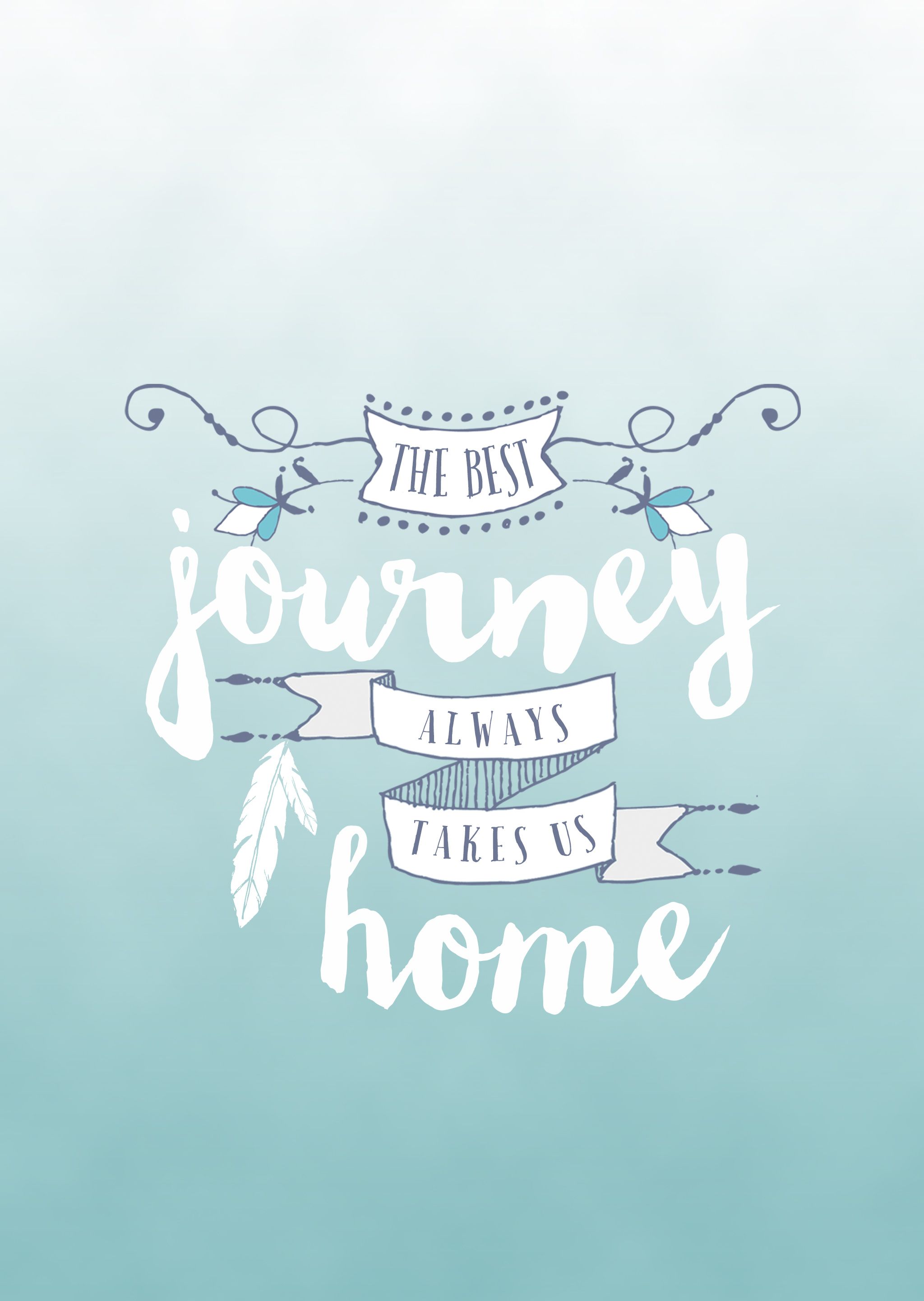The best journey always takes us home, Handlettering, Mintgrün, Spruch, Hintergrundbild fürs Tablet