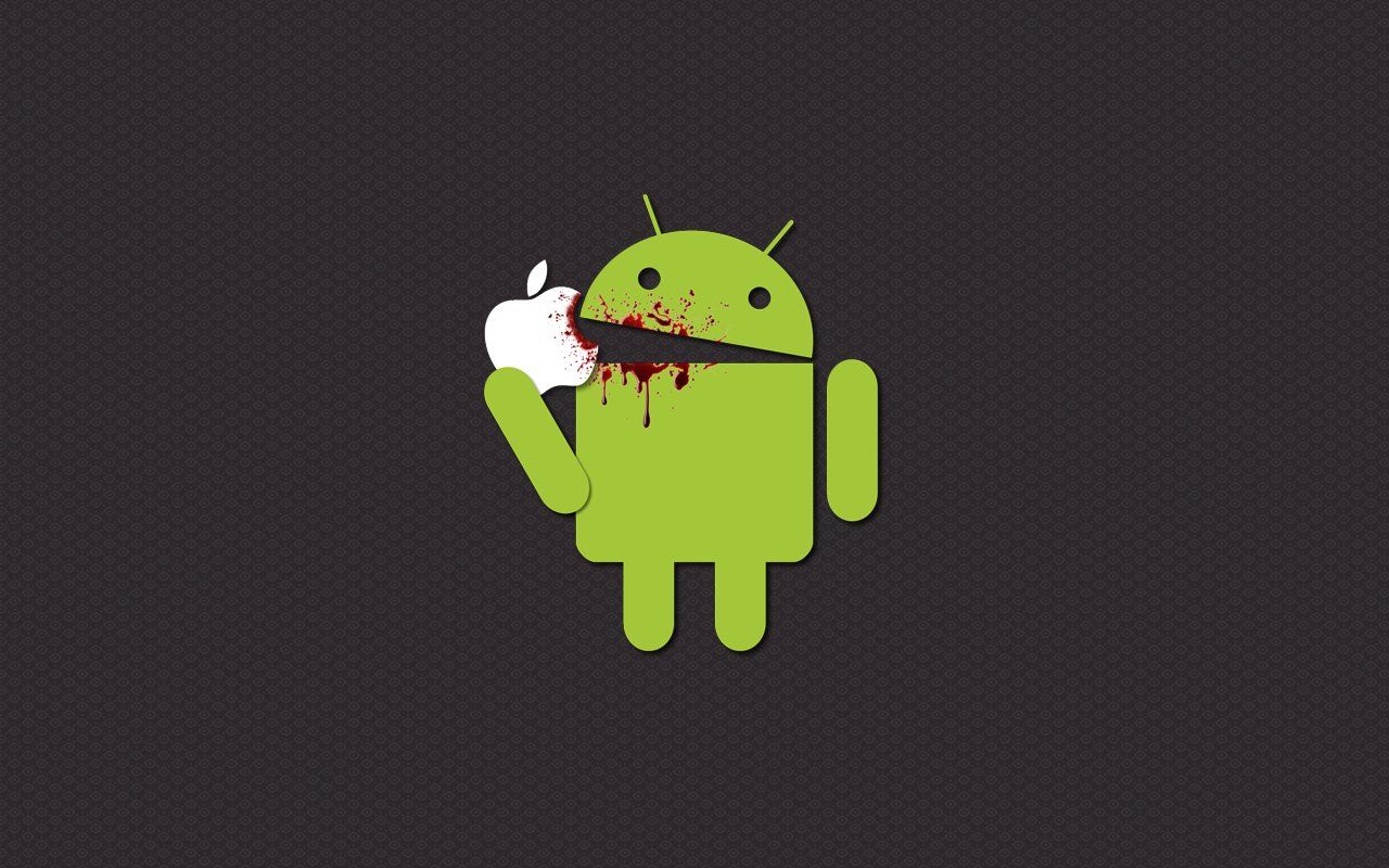 Android, Android-Roboter, Apple-Logo, Humor, Dunkelgrau, HD, Breitbild-Hintergrundbild