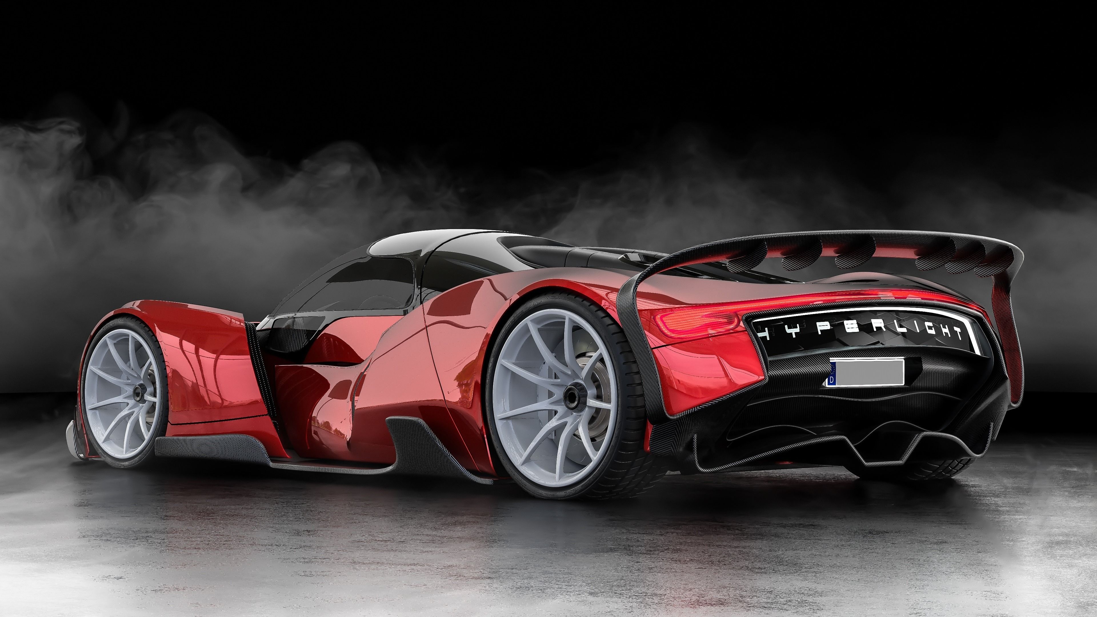 Supersportwagen, Hypercar, Rotes Auto, Schwarzer Hintergrund, Rauch, 4K Wallpaper