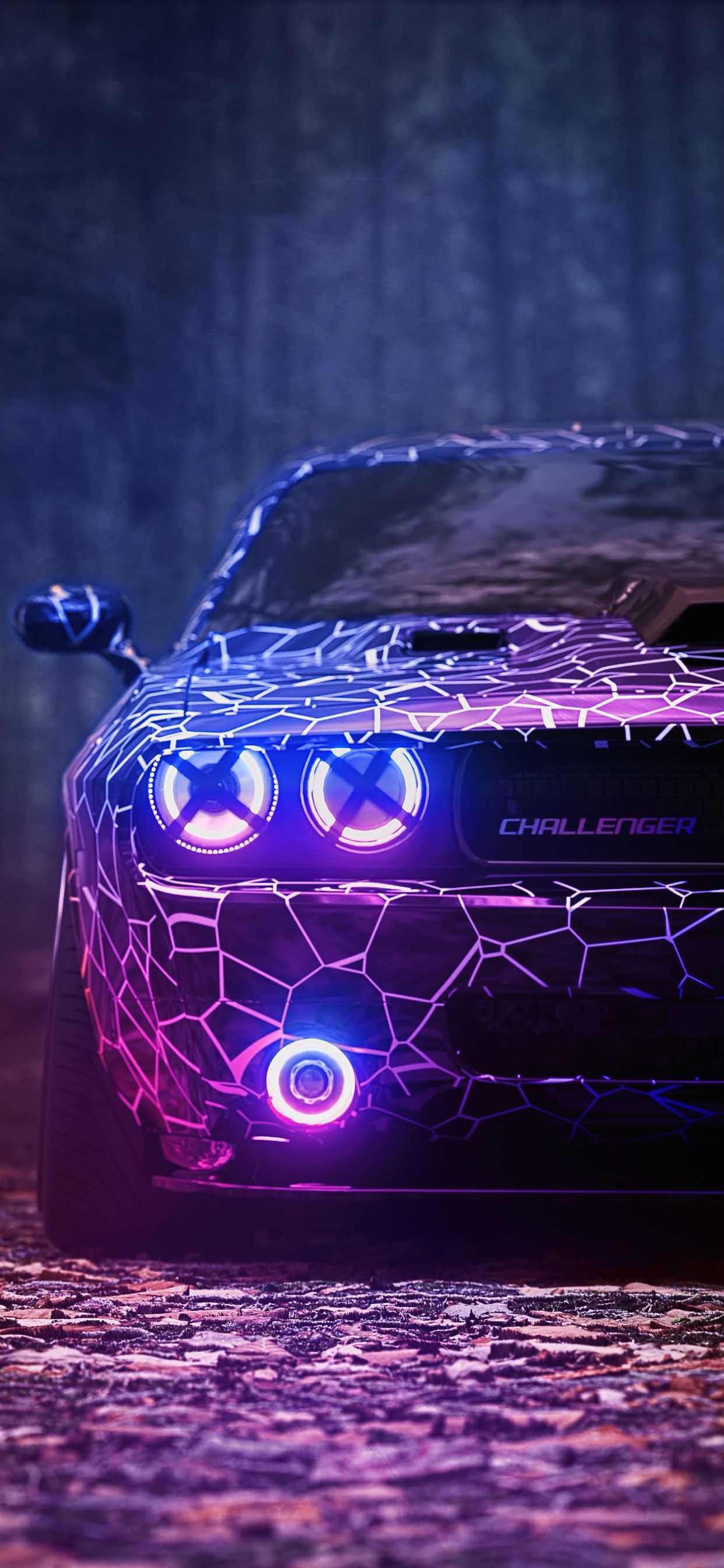 Auto, Neonlicht, Lila, Scheinwerfer, Nacht, Full HD, Handy-Hintergrund im Hochformat