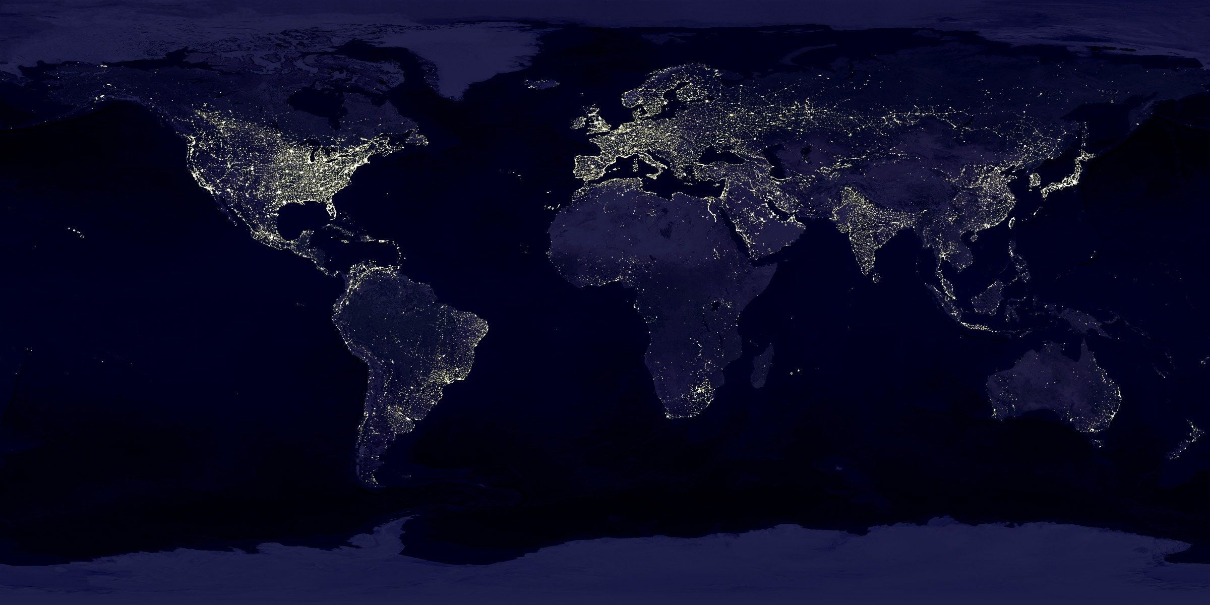 Weltkarte, Erde bei Nacht, Lichter, Kontinente, Satellitenbild, Full HD, Laptop-Hintergrundbild