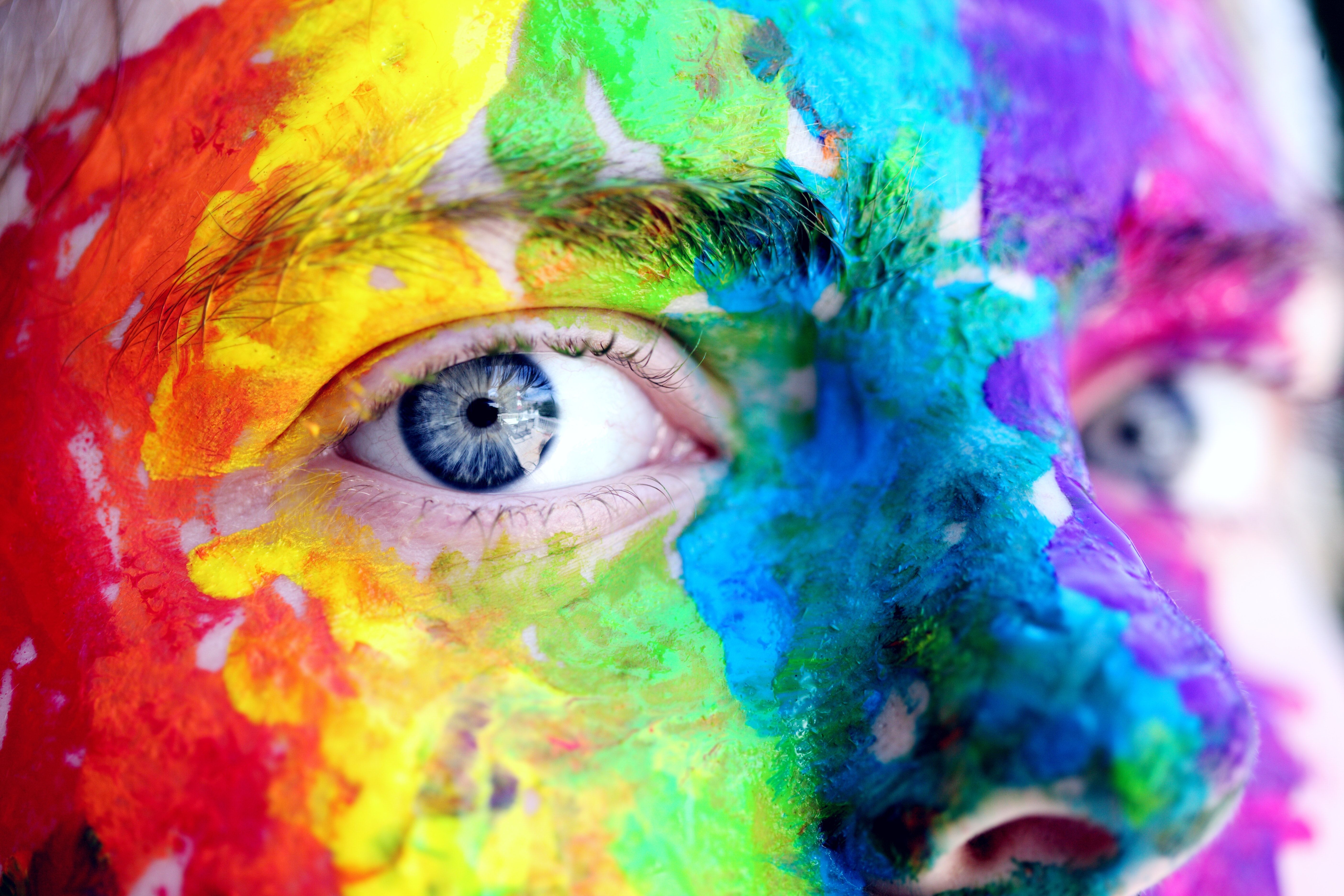 Auge, Bunte Farbe, Regenbogenfarben, Gesichtsbemalung, Nahaufnahme, 5K, Laptop-Hintergrundbild