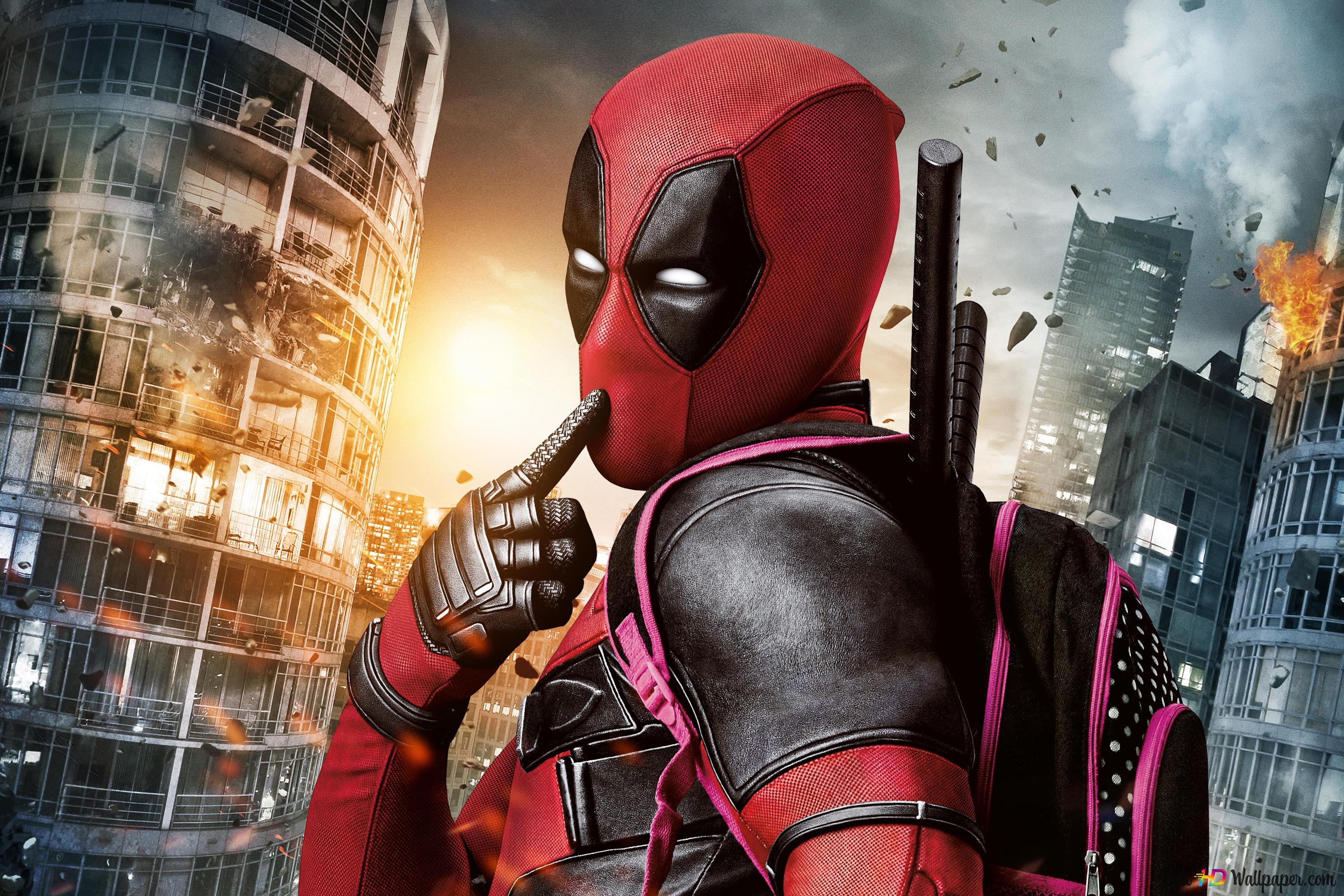 Deadpool, Zerstörte Stadt, Katanas, Nachdenklich, Marvel, 2K, Laptop-Hintergrundbild