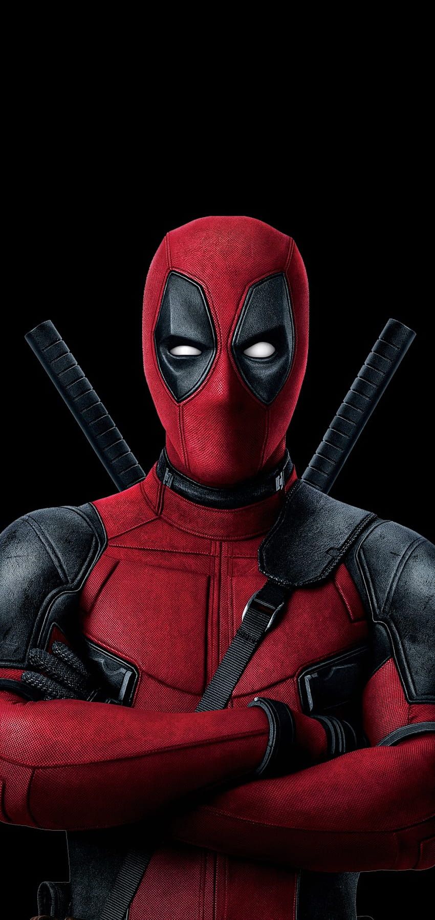 Deadpool, Verschränkte Arme, Schwarzer Hintergrund, Kostüm, Sperrbildschirm fürs iPhone