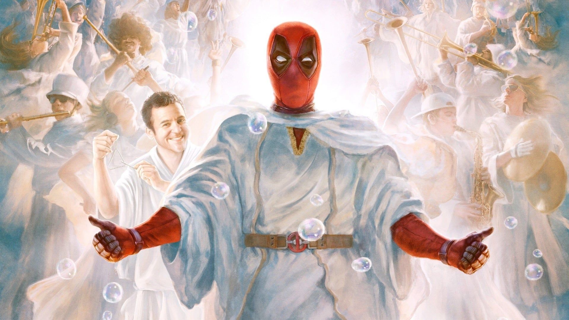 Deadpool, Deadpool 2, Weißes Gewand, Filmplakat, Parodie, Full HD, Breitbild-Hintergrundbild