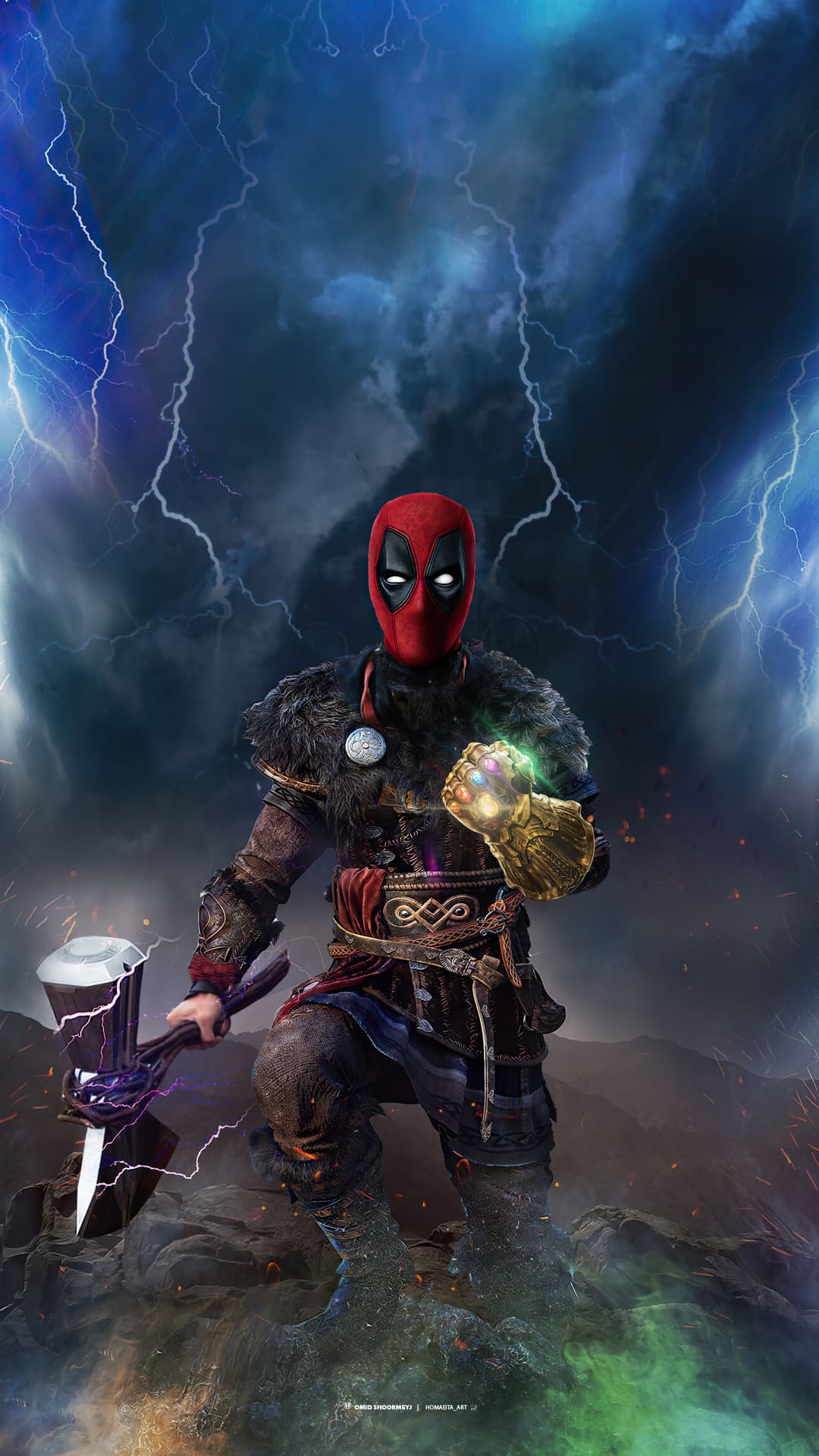 Deadpool, Gewitter, Blitze, Digitale Kunst, Marvel Comics, Full HD, Handy-Hintergrundbild