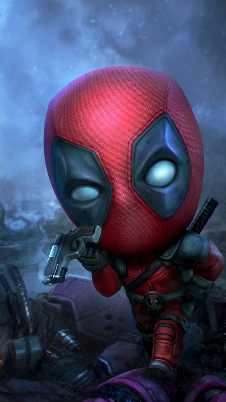 Deadpool, Chibi, Großer Kopf, 3D-Kunst, Niedlich, HD, Handy-Hintergrund im Hochformat
