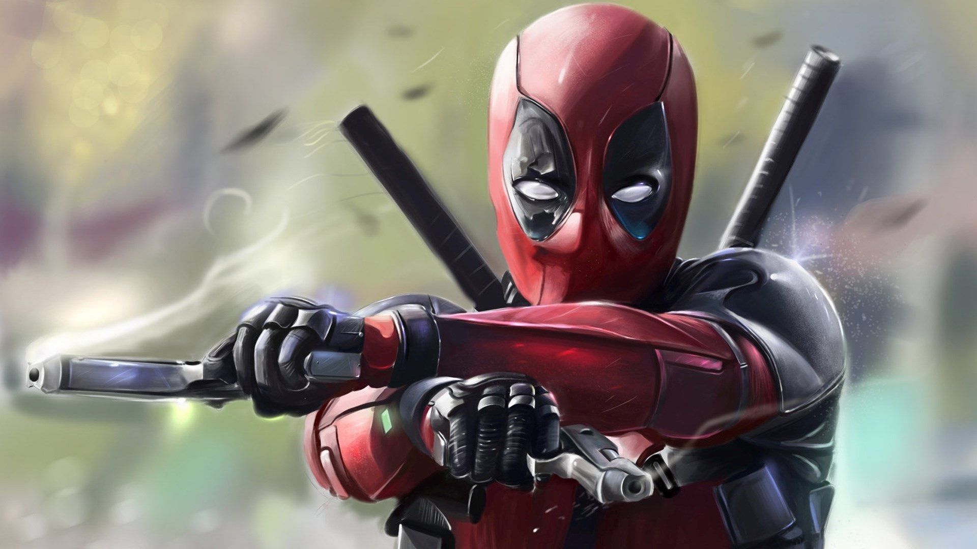 Deadpool, Pistolen, Katanas, Rauch, Action, Full HD, Desktop-Hintergrund für Windows