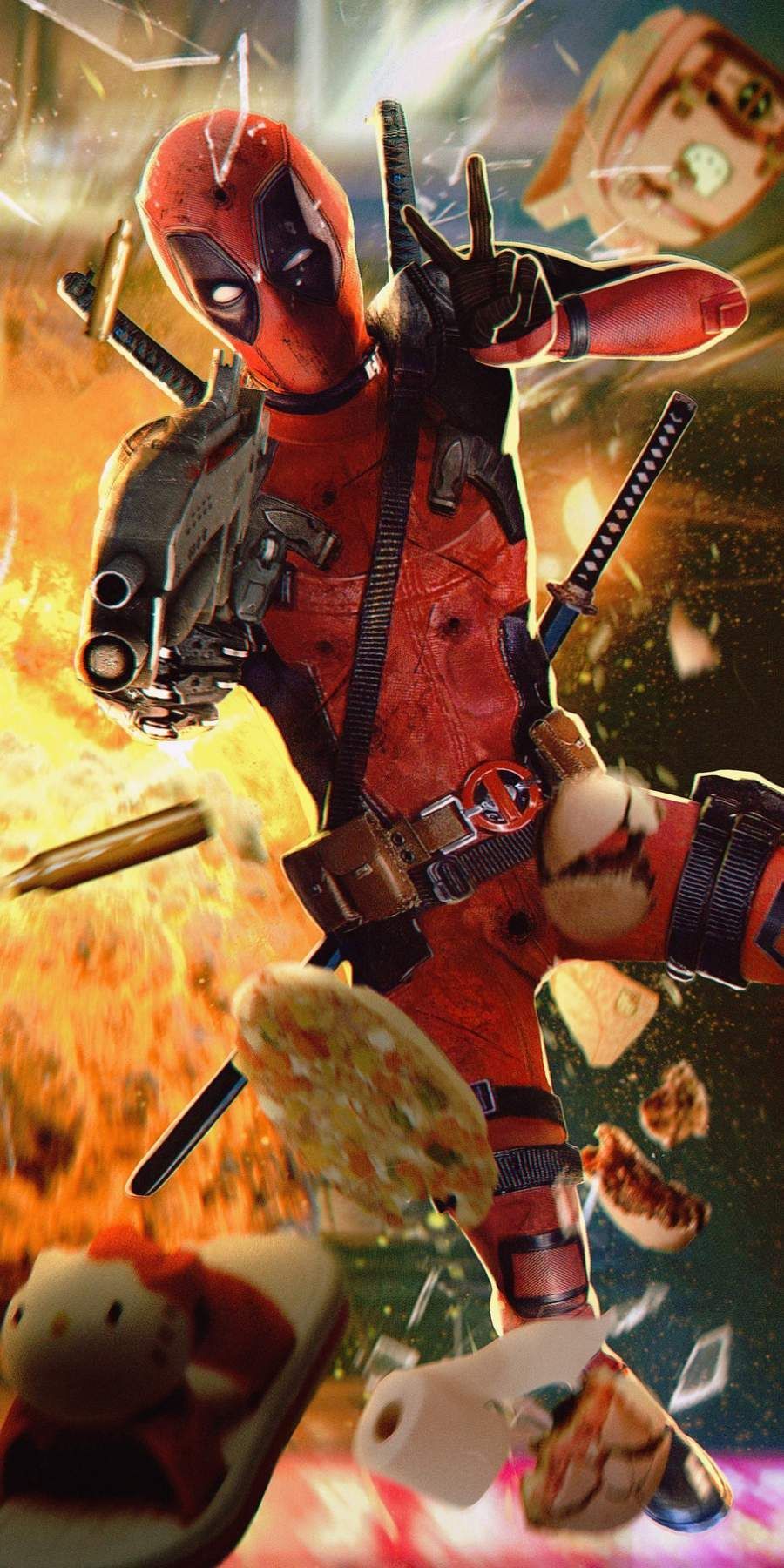 Deadpool, Explosion, Action, Comic-Stil, Marvel, HD, Hintergrundbild fürs Handy