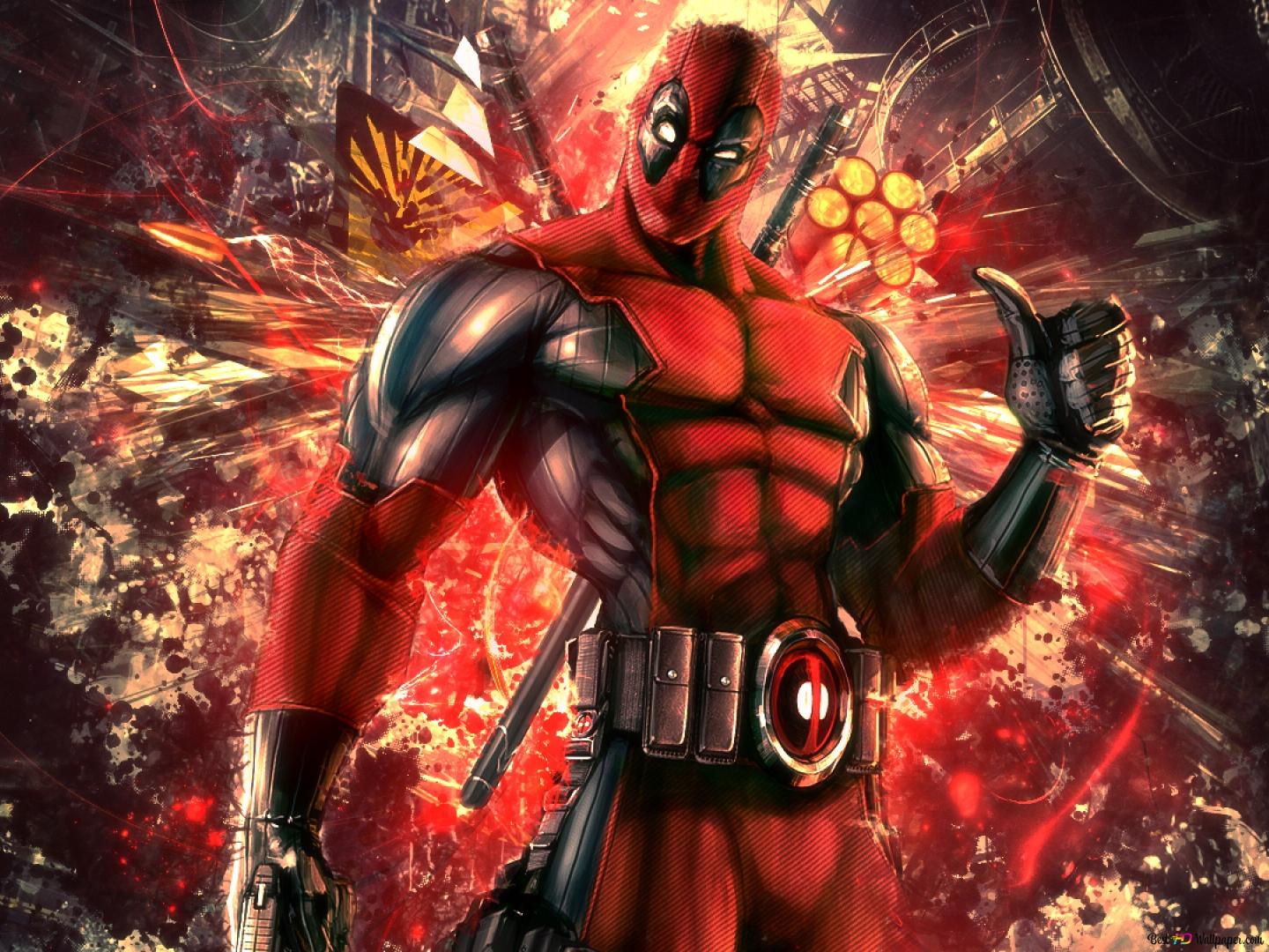 Deadpool, Daumen hoch, Explosion, Digitale Kunst, Rot, HD, Hintergrundbild fürs Tablet
