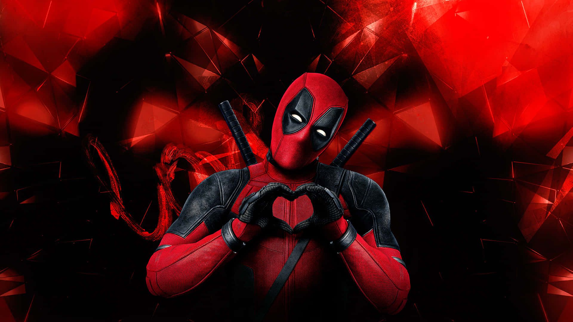 Deadpool, Herzgeste, Roter Hintergrund, Abstrakt, Marvel, Full HD Wallpaper