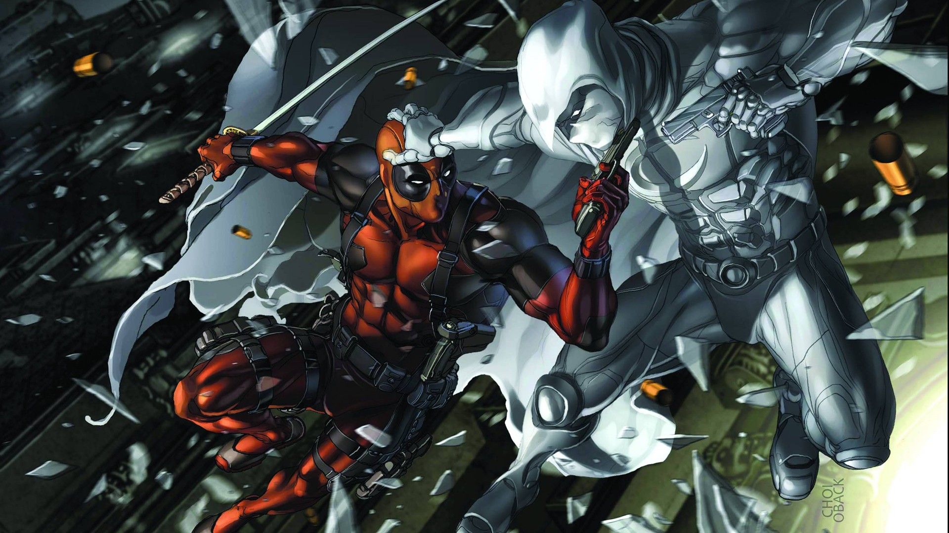 Deadpool, Kampf, Comic-Stil, Action, Marvel Comics, 16:9, Full-HD-Hintergrundbild für den Desktop