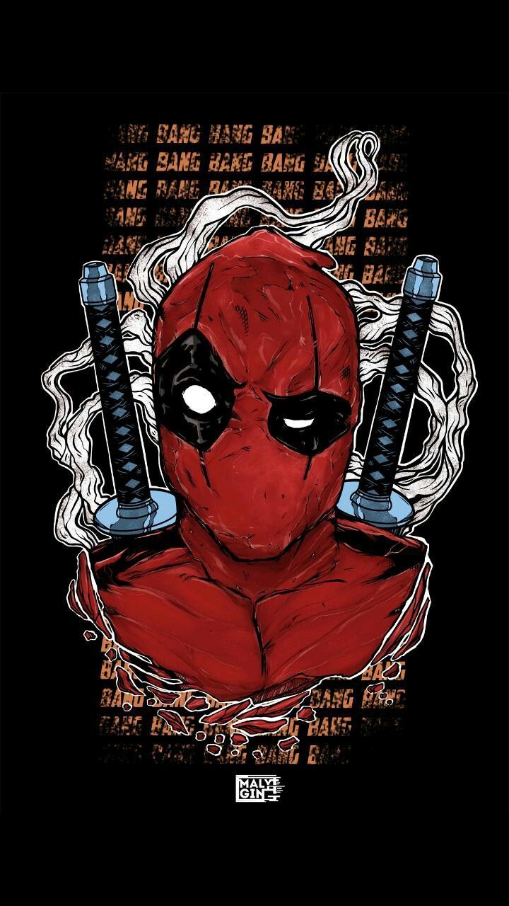 Deadpool, Kopfhörer, Rauch, Schwarzer Hintergrund, Illustration, Sperrbildschirm fürs iPhone