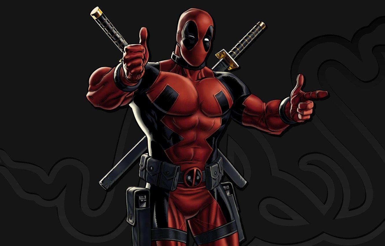 Deadpool, Fingerpistole, Katanas, Schwarzer Hintergrund, 3D-Grafik, HD Wallpaper