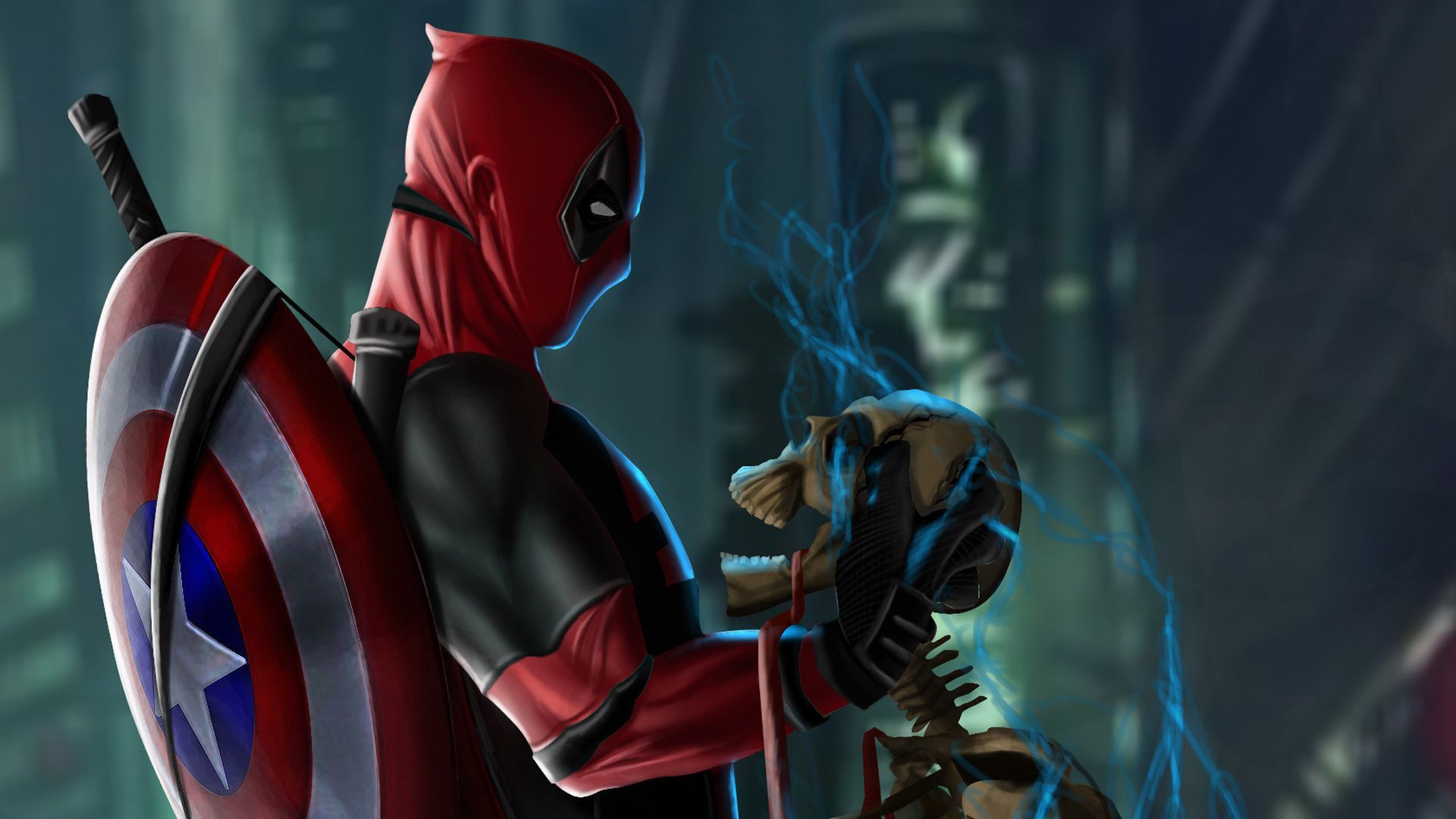 Deadpool, Captain America, Captain-America-Schild, Marvel, Blitze, Full HD, PC-Hintergrundbild
