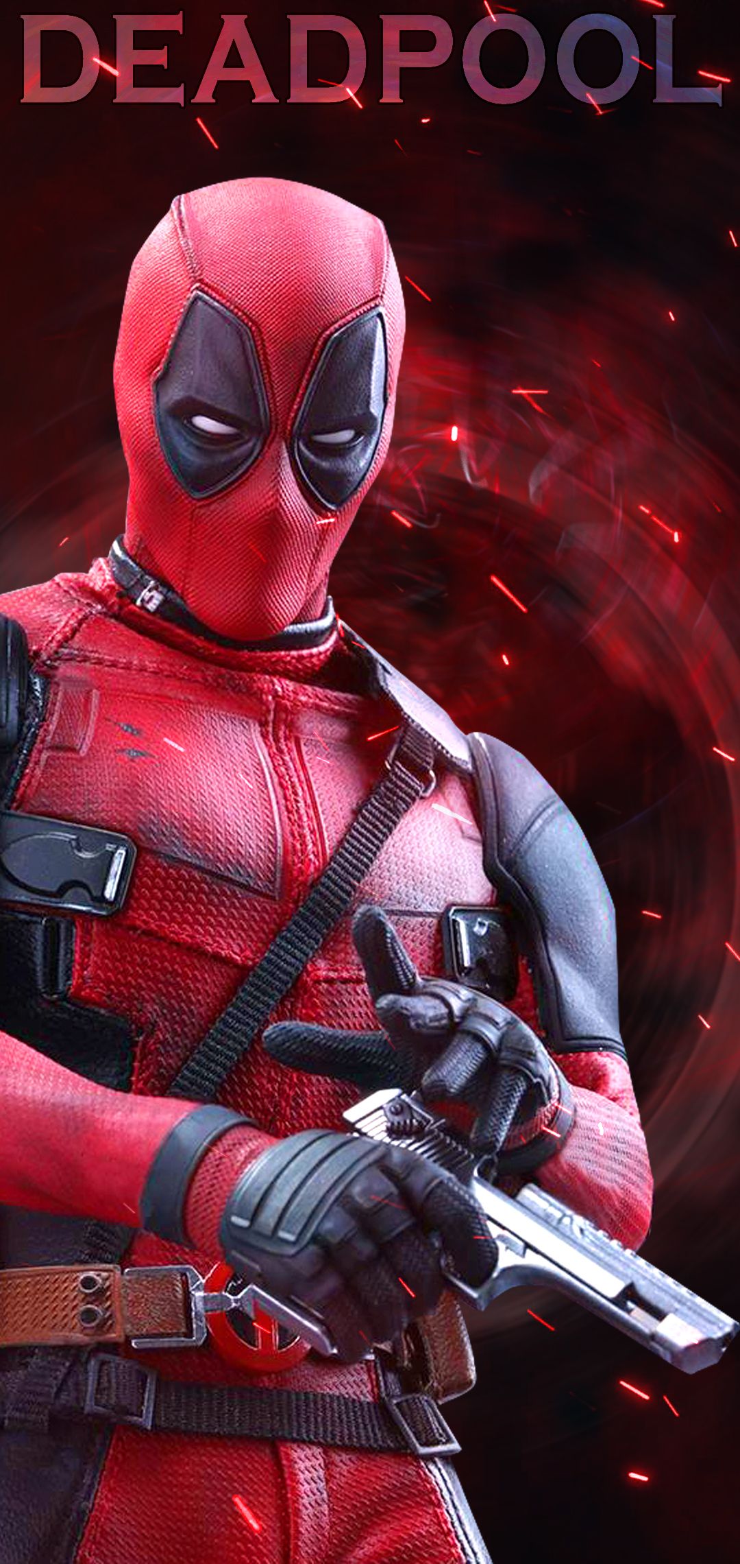Deadpool, Schriftzug, Pistole, Roter Rauch, Filmplakat, Full HD, Handy-Hintergrund im Hochformat