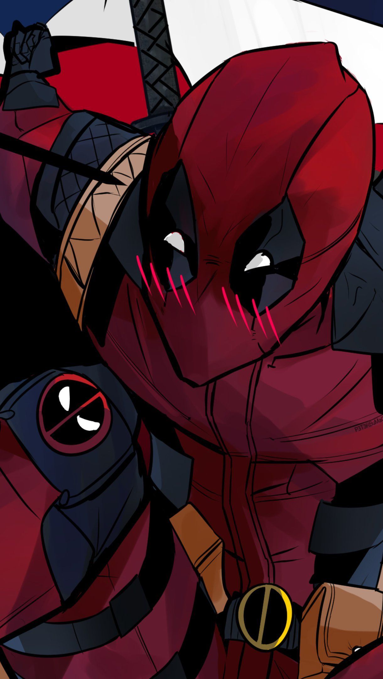 Deadpool, Comic-Stil, Nahaufnahme, Illustration, Gürtelschnalle, Full HD, iPhone-Hintergrundbild