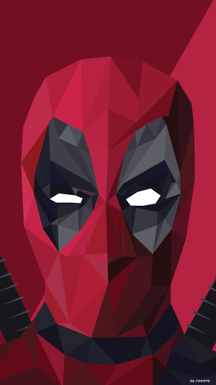 Deadpool, Low Poly, Maske, Geometrisch, Rot, HD, Handy-Hintergrund im Hochformat