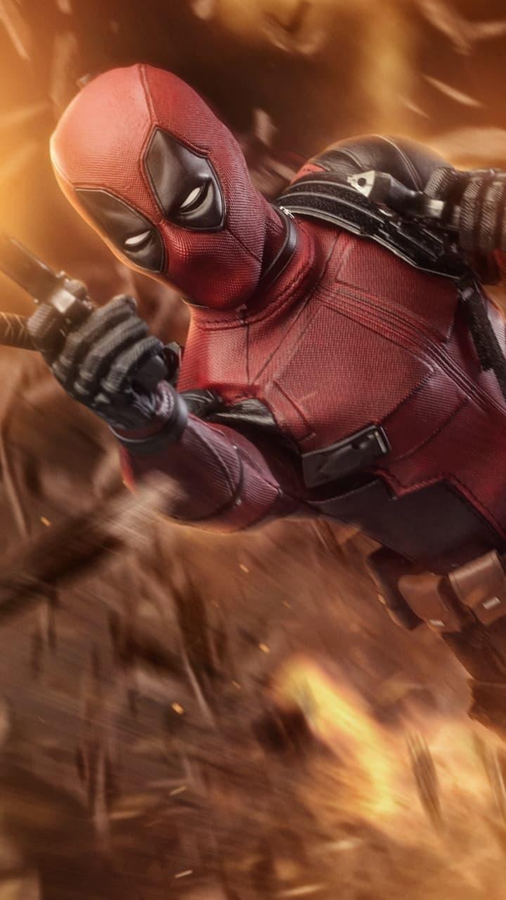 Deadpool, Feuer, Sepia, Action, Antiheld, HD, Handy-Hintergrund im Hochformat