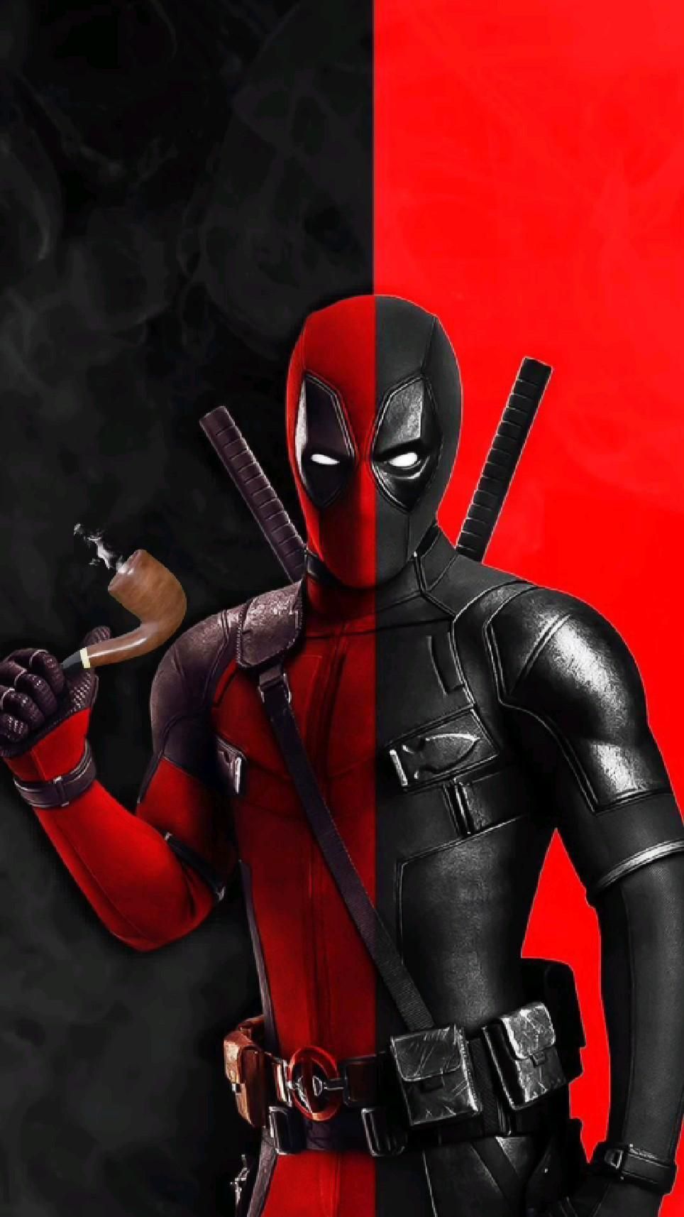 Deadpool, Rot-schwarz, Katanas, Marvel, Hintergrundbild für iPhone und Android