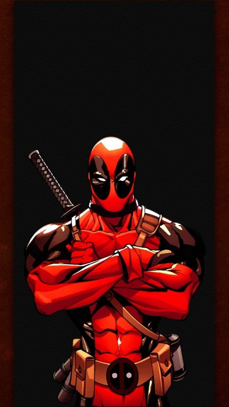 Deadpool, Verschränkte Arme, Schwarzer Hintergrund, Comic-Stil, Sperrbildschirm fürs iPhone